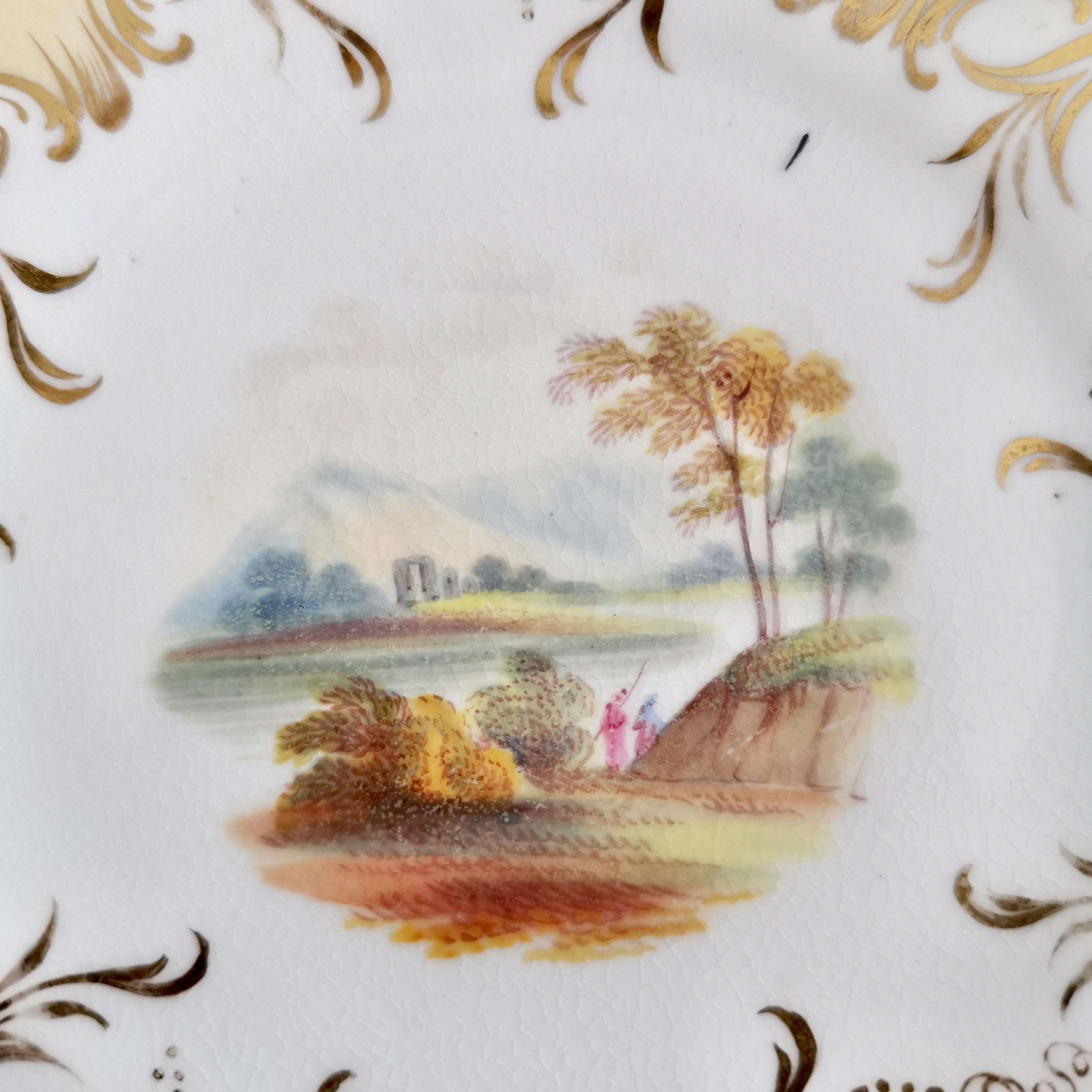 Coalport-Porzellan-Teekanne, Beige mit Landschaften, Rokoko-Revival, ca. 1840 (Mittleres 19. Jahrhundert) im Angebot