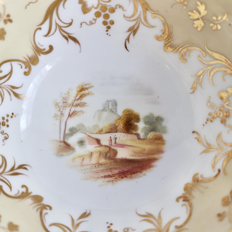 Coalport Porcelain Teacup, Beige with Landscapes, Rococo Revival, ca 1840 For Sale 2