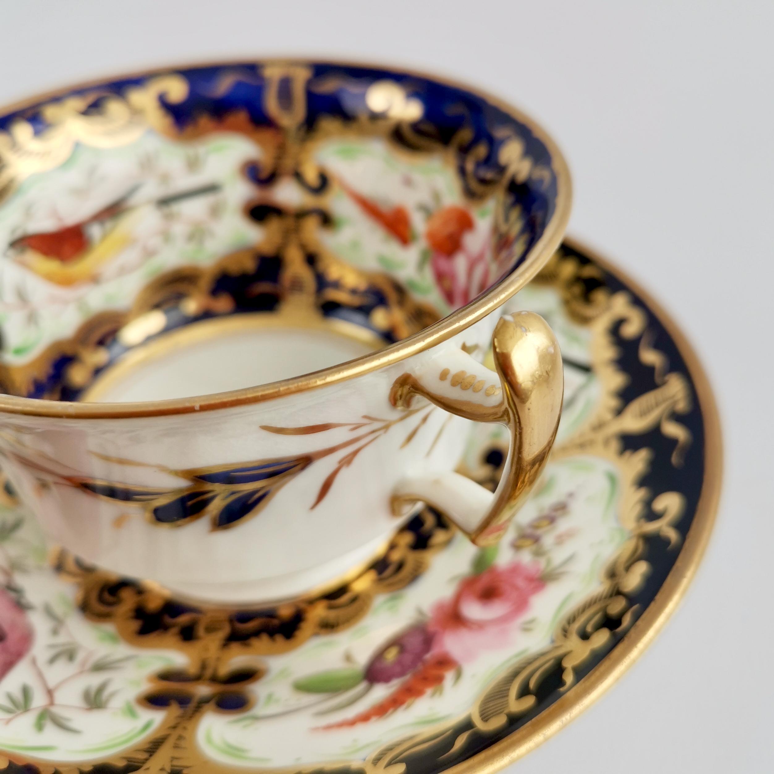 Coalport Porcelain Teacup, Cobalt Blue, Gilt and Birds Patt. 759, Regency c 1815 6