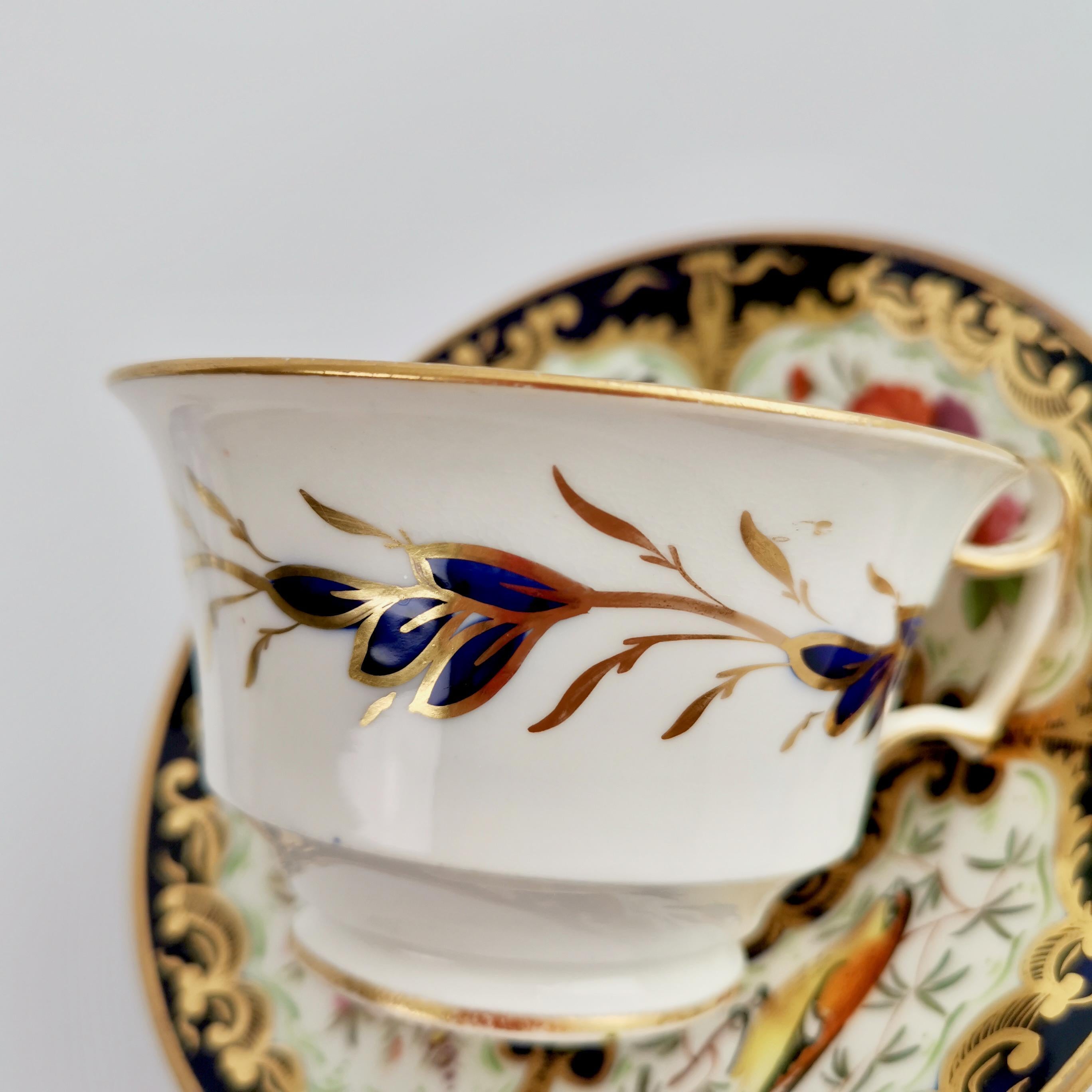 Coalport Porcelain Teacup, Cobalt Blue, Gilt and Birds Patt. 759, Regency c 1815 7