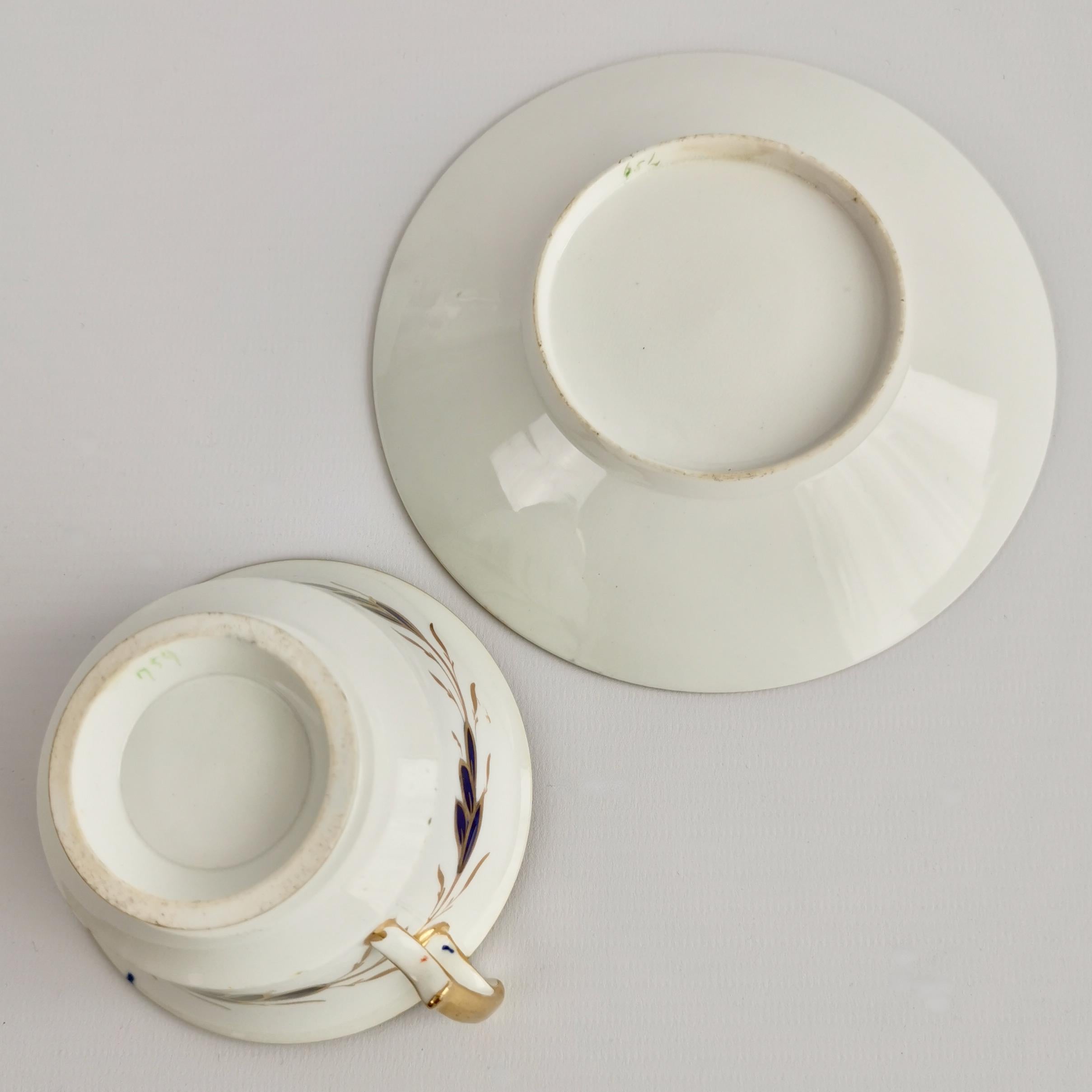 Coalport Porcelain Teacup, Cobalt Blue, Gilt and Birds Patt. 759, Regency c 1815 8