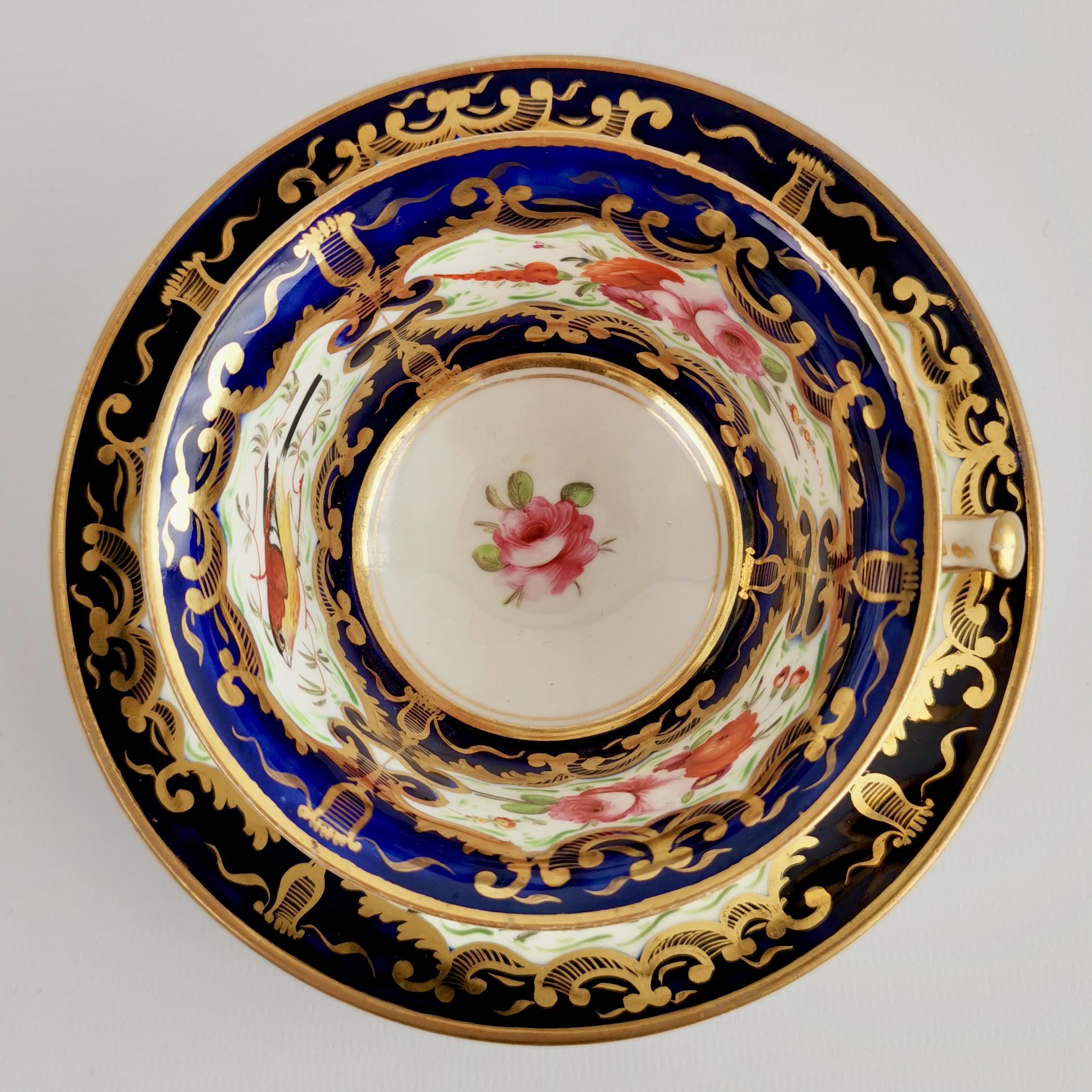 English Coalport Porcelain Teacup, Cobalt Blue, Gilt and Birds Patt. 759, Regency c 1815