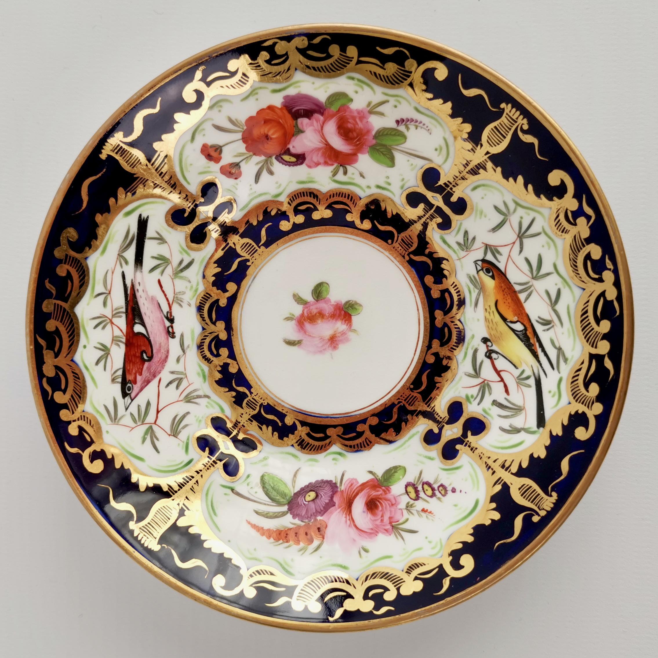 Hand-Painted Coalport Porcelain Teacup, Cobalt Blue, Gilt and Birds Patt. 759, Regency c 1815