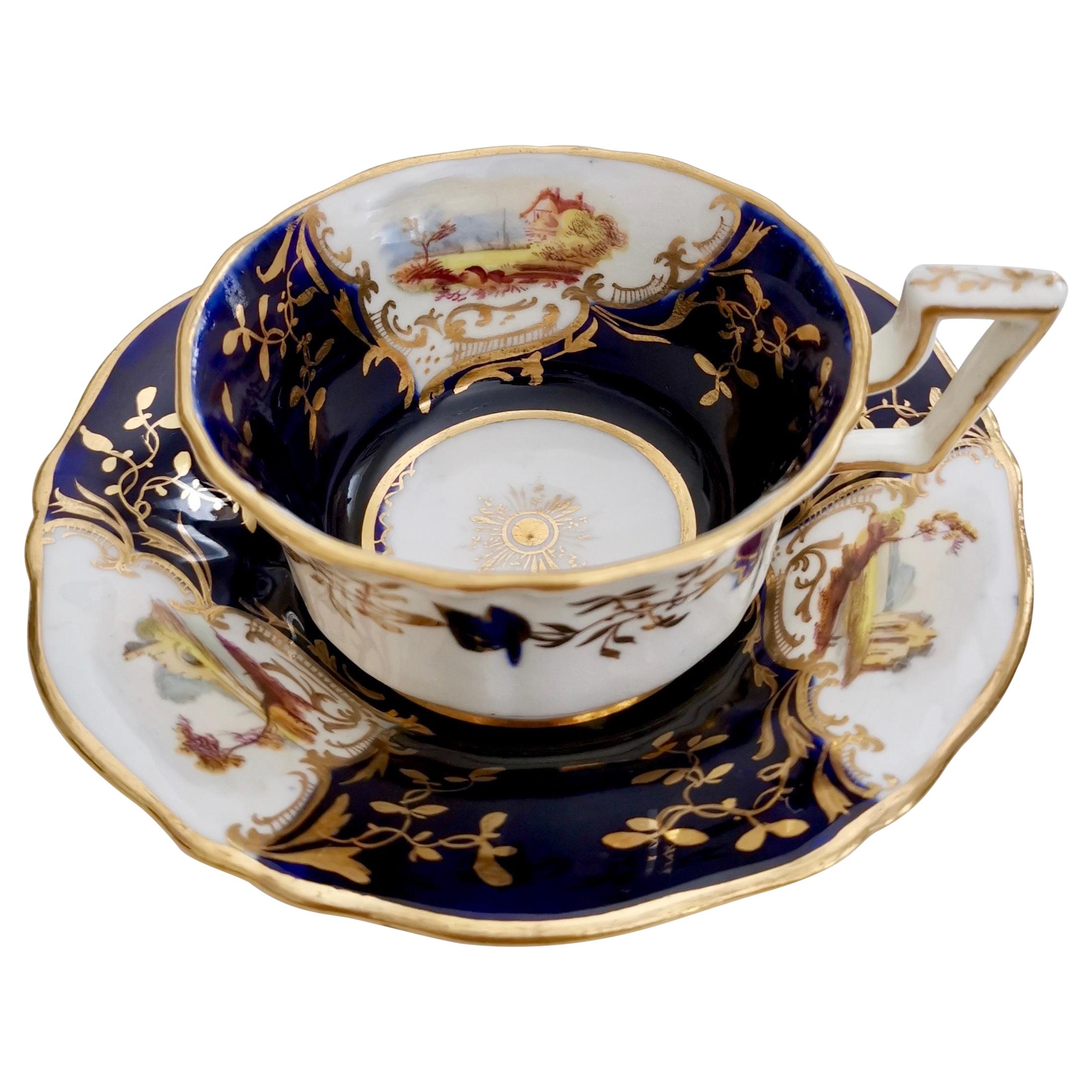 Coalport Porcelain Teacup, Cobalt Blue with Landscapes, Regency, circa 1823