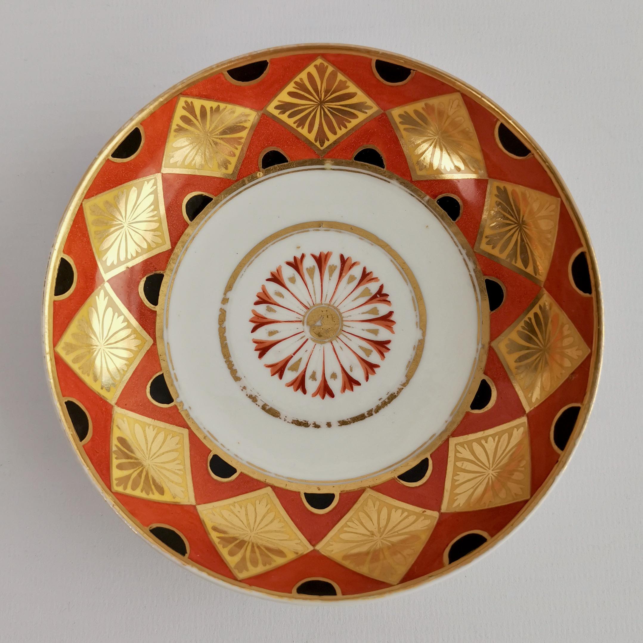 Regency Coalport Porcelain Teacup, Neo-classical Design Red, Yellow and Black, ca 1805