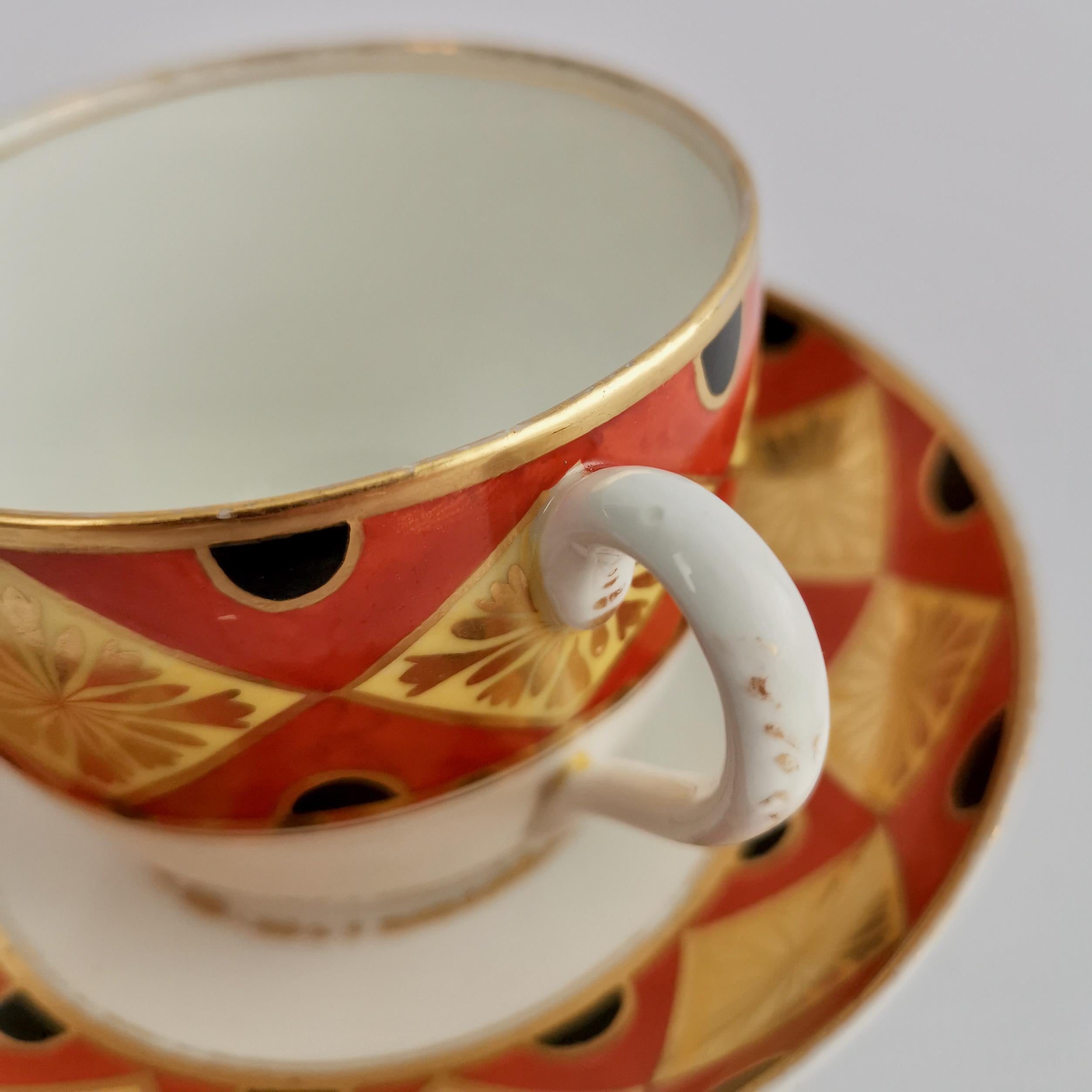 Early 19th Century Coalport Porcelain Teacup, Neo-classical Design Red, Yellow and Black, ca 1805