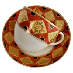 Coalport Porcelain Teacup, Neo-classical Design Red, Yellow and Black, ca 1805