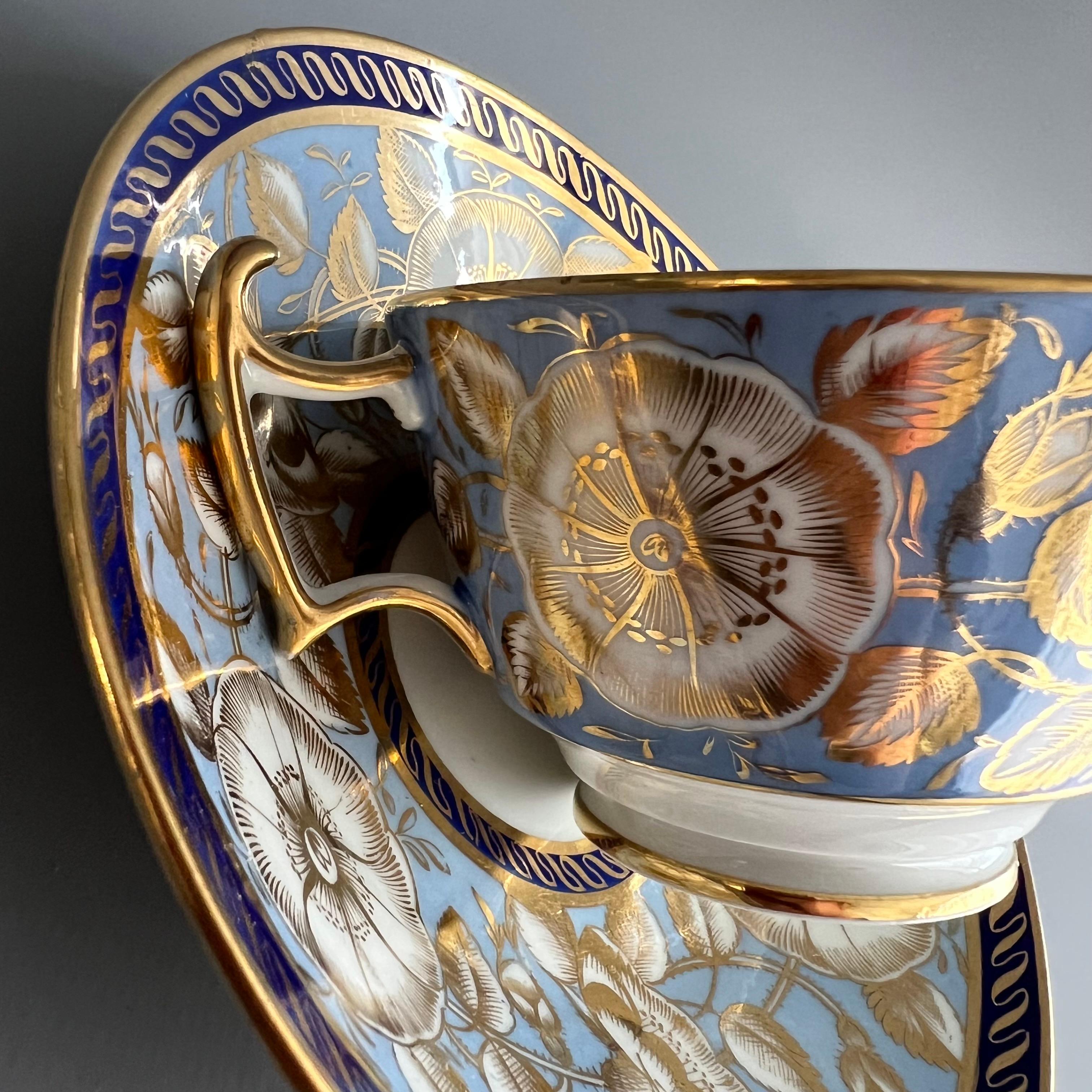 Coalport Porcelain Teacup, Periwinkle Lilac, Gilt Wild Roses, Regency, Ca 1815 4