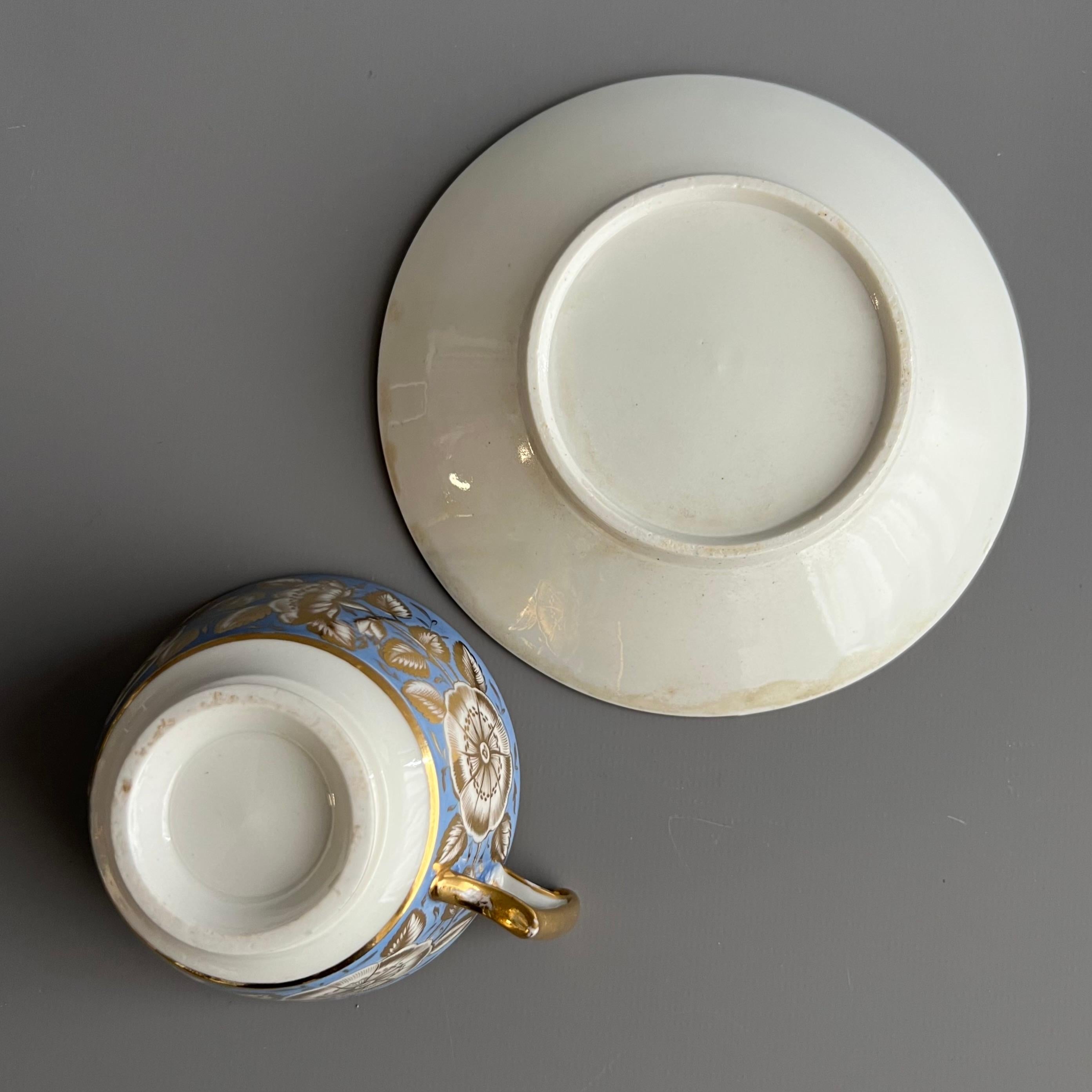 Coalport Porcelain Teacup, Periwinkle Lilac, Gilt Wild Roses, Regency, Ca 1815 9