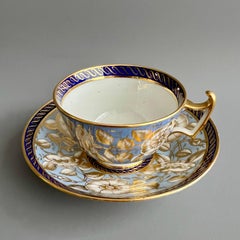 Coalport Porcelain Teacup, Periwinkle Lilac, Gilt Wild Roses, Regency, Ca 1815
