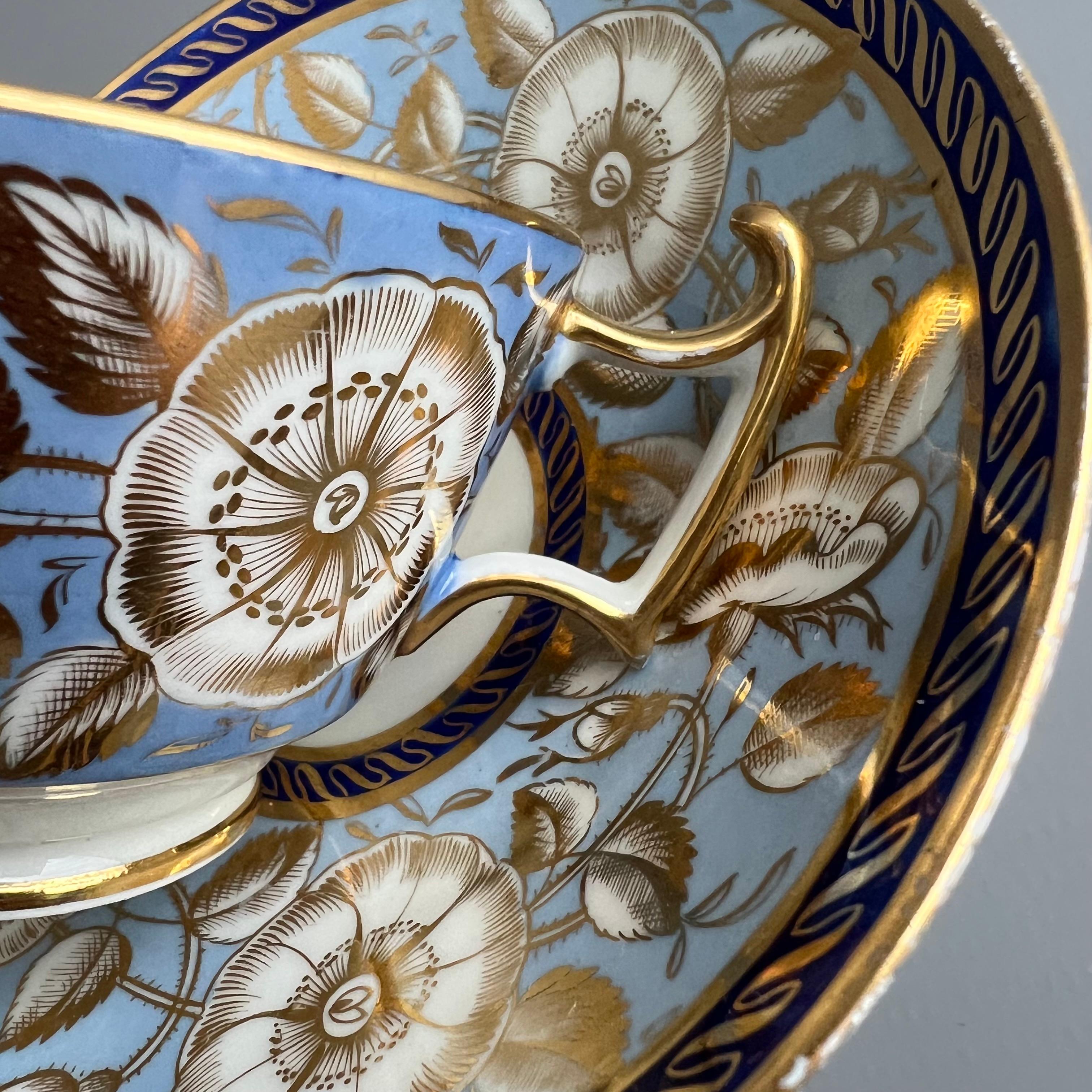 Early 19th Century Coalport Porcelain Teacup, Periwinkle Lilac, Gilt Wild Roses, Regency, Ca 1815