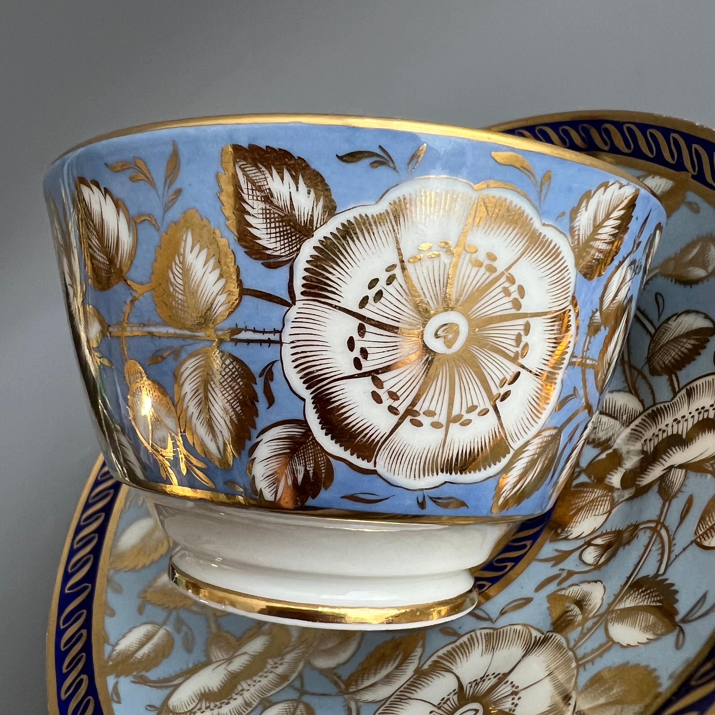 Coalport Porcelain Teacup, Periwinkle Lilac, Gilt Wild Roses, Regency, Ca 1815 2