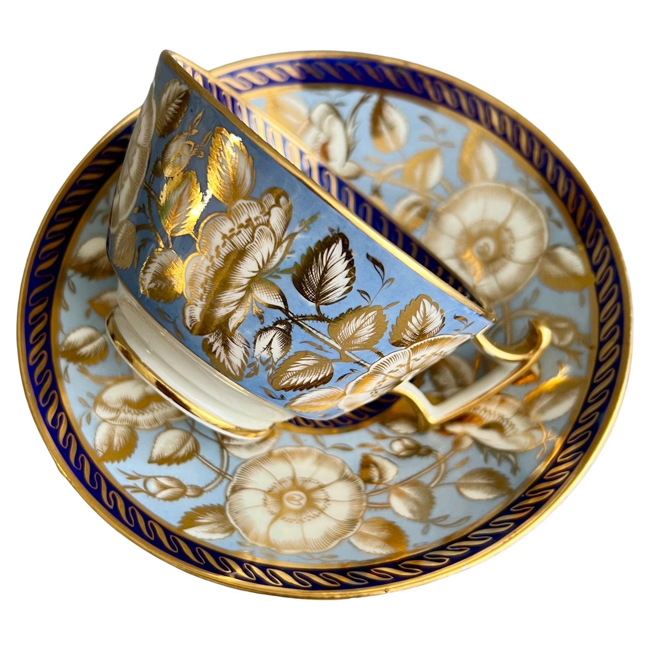 Coalport Porcelain Teacup, Periwinkle Lilac, Gilt Wild Roses, Regency, Ca 1815