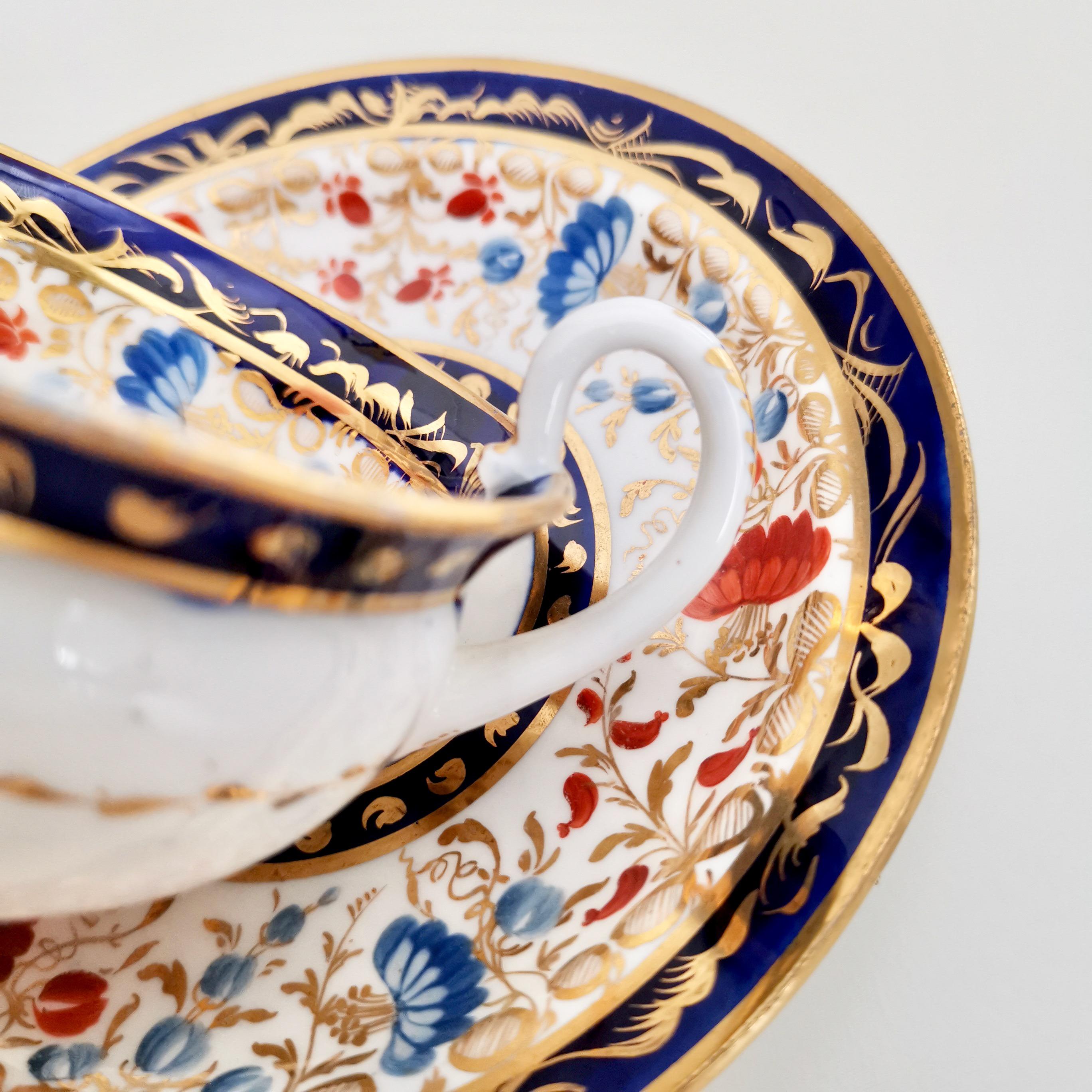 Coalport Porcelain Teacup Trio, White and Floral, Empire Shape, Regency ca 1815 1