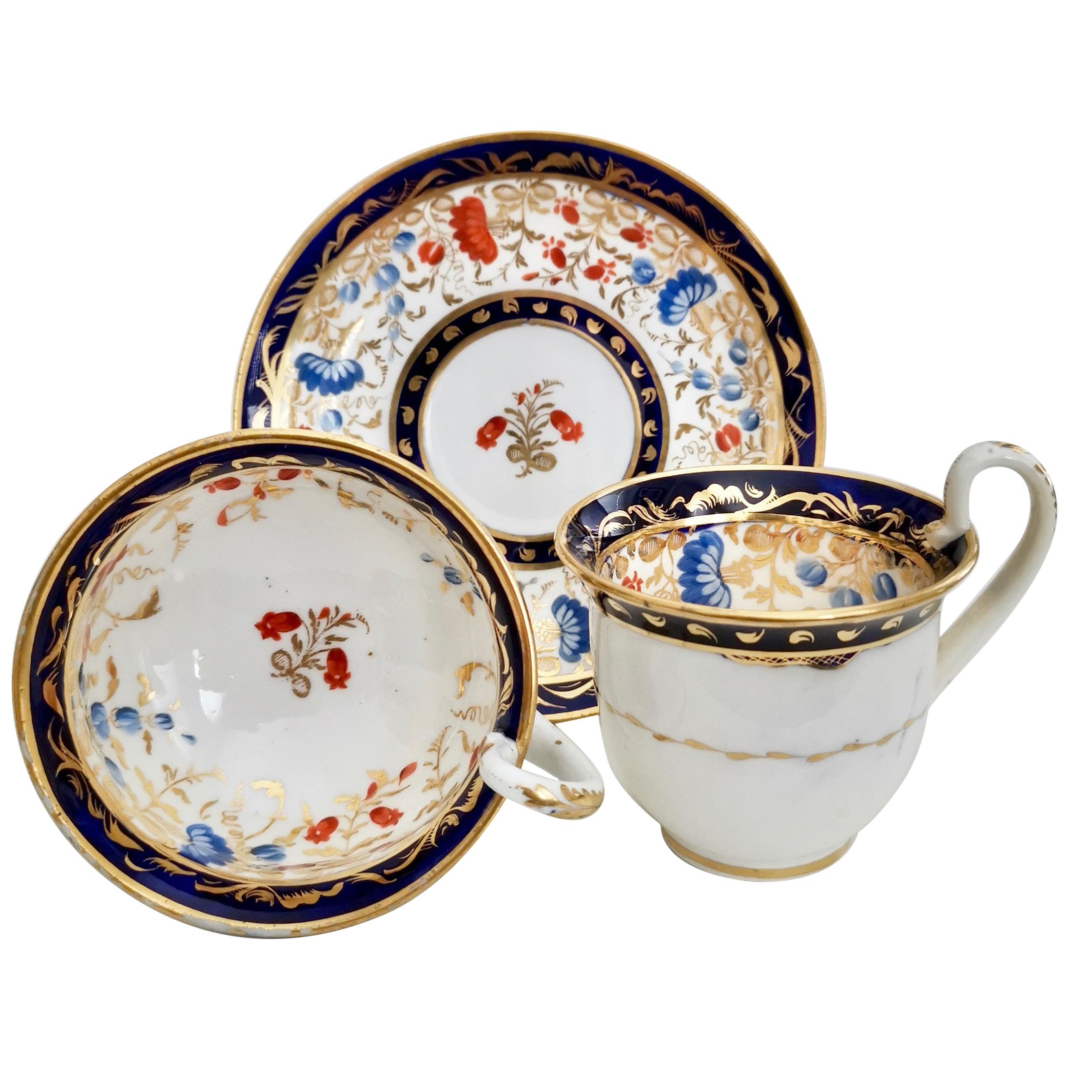 Coalport Porcelain Teacup Trio, White and Floral, Empire Shape, Regency ca 1815