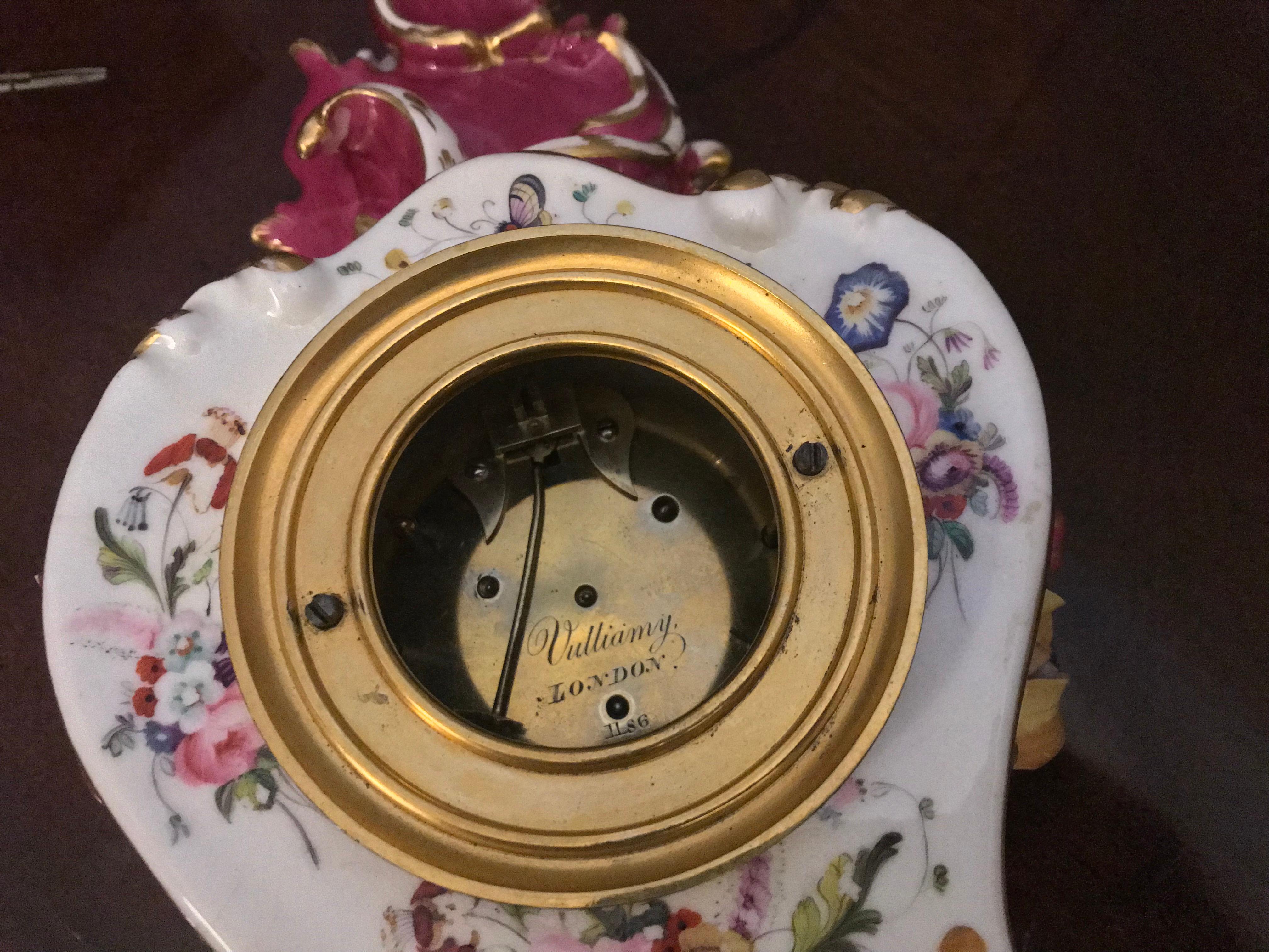 William IV Victorian Antique Porcelain Mantel Clock by Benjamin Lewis Vulliamy, London For Sale