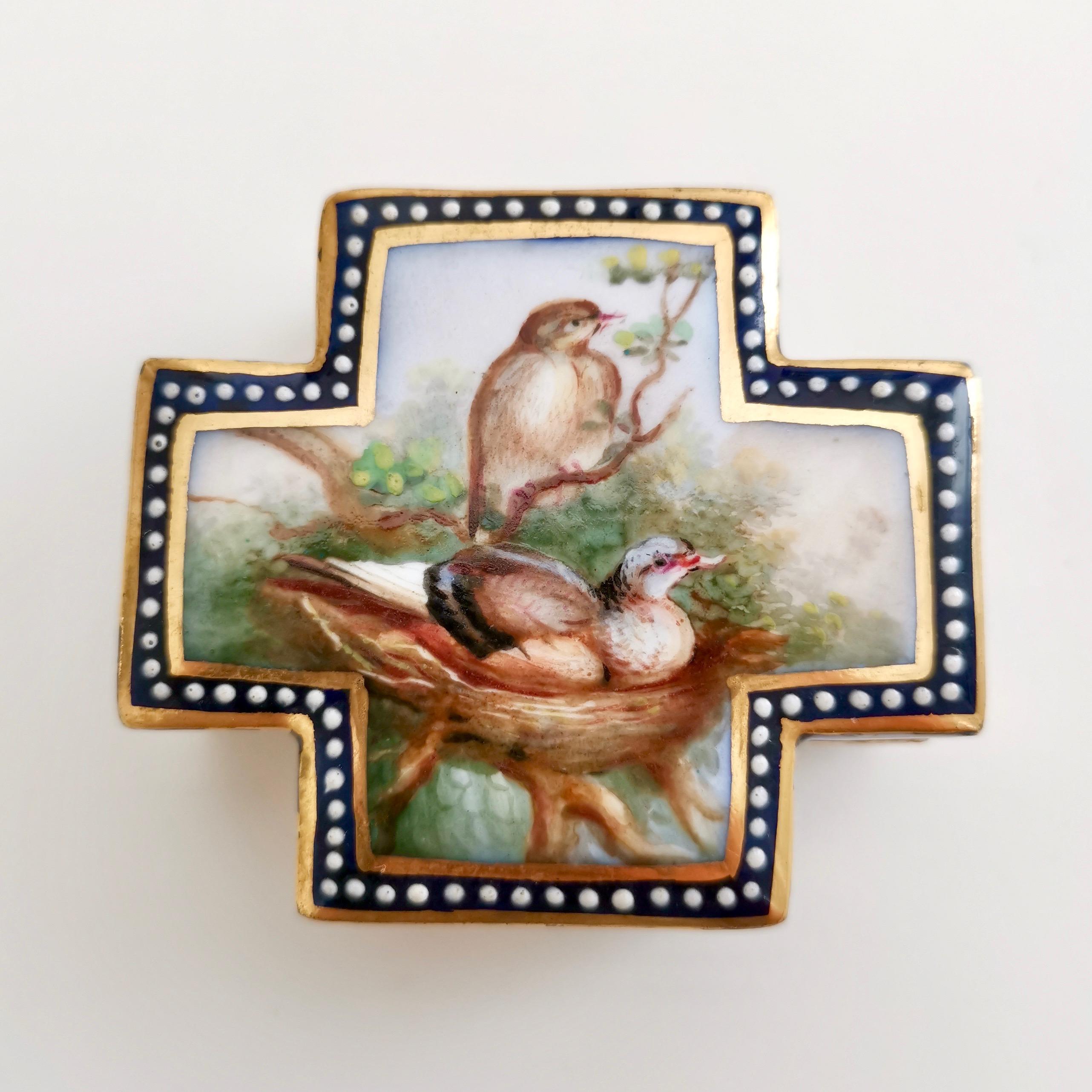 English Coalport Porcelain Trinket Box, Japonism, Birds by John Randall, 1865-1870