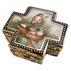 Antique Coalport Porcelain Trinket Box, Japonism, Birds by John Randall, 1865-1870