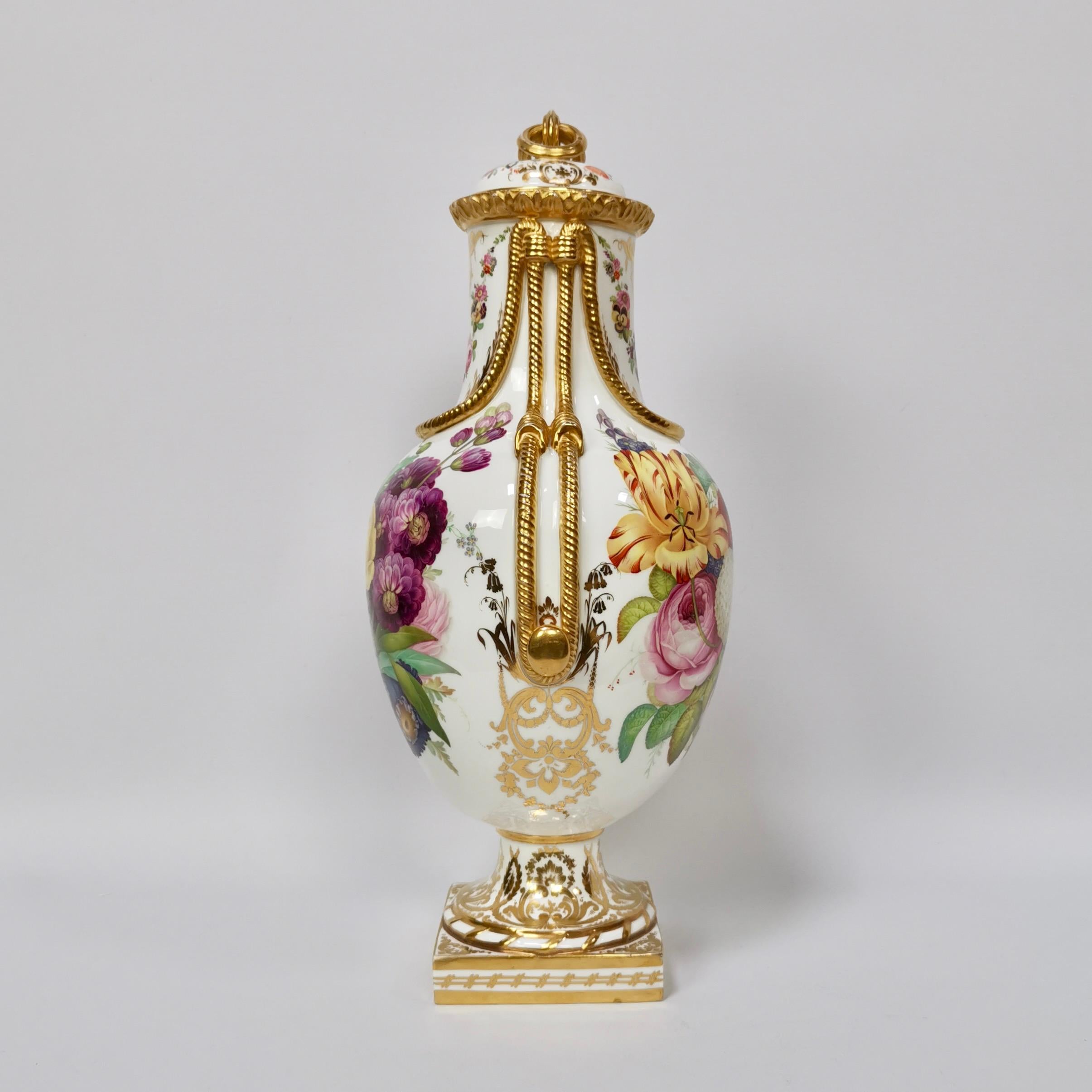 English Coalport Porcelain Vase, Sublime Flowers by William Cooke, 1851-1861
