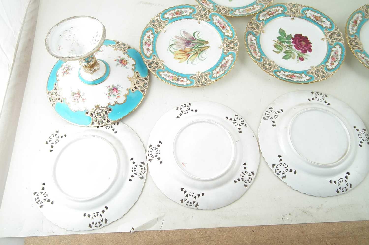English Minton Reticulated Royal Arms Botanical Turquoise Dessert Service For Sale 7