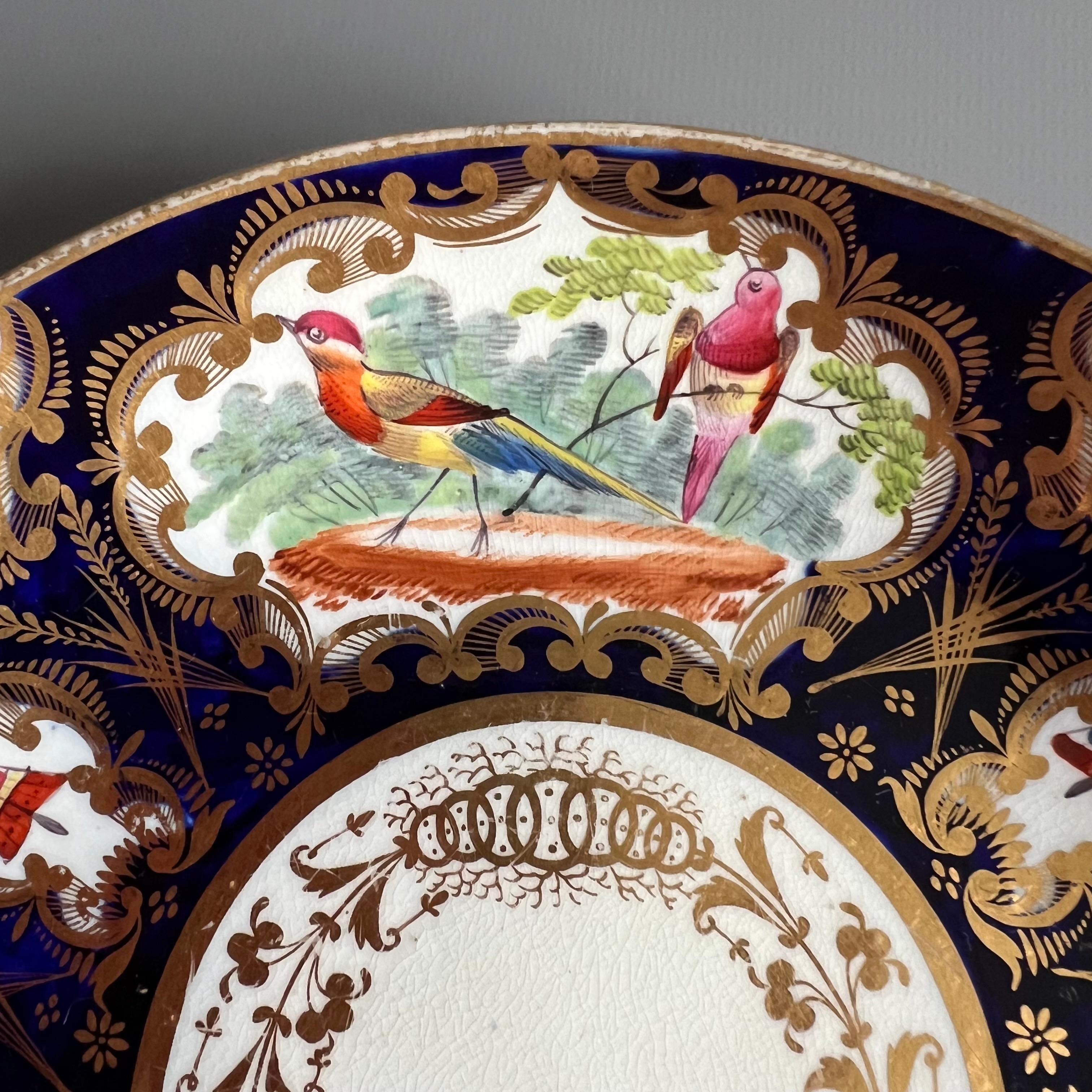 Assiette à soucoupe Coalport, bleu cobalt, doré et oiseaux, Régence, vers 1815 en vente 2