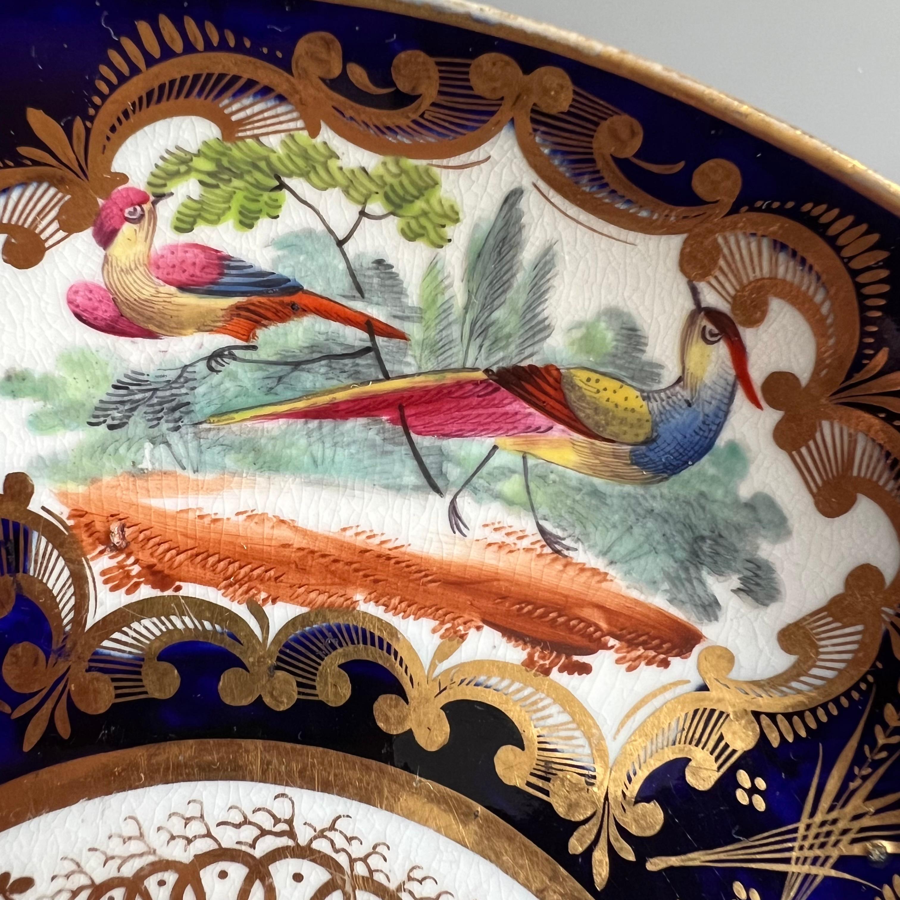 Regency Assiette à soucoupe Coalport, bleu cobalt, doré et oiseaux, Régence, vers 1815 en vente