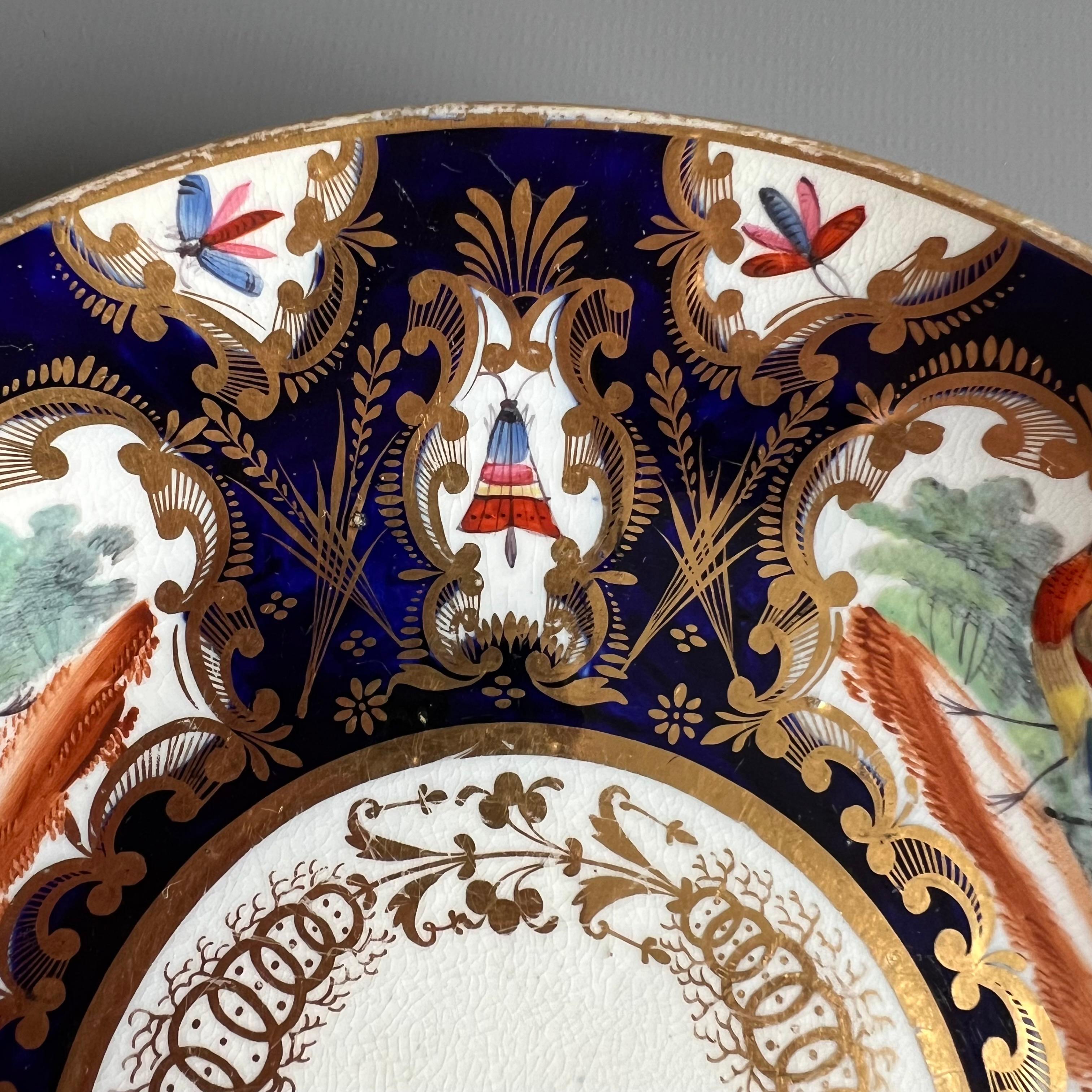 Assiette à soucoupe Coalport, bleu cobalt, doré et oiseaux, Régence, vers 1815 en vente 1