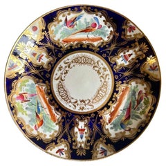 Coalport Saucer Dish Plate, Cobalt Blue, Gilt and Birds, Regency ca 1815