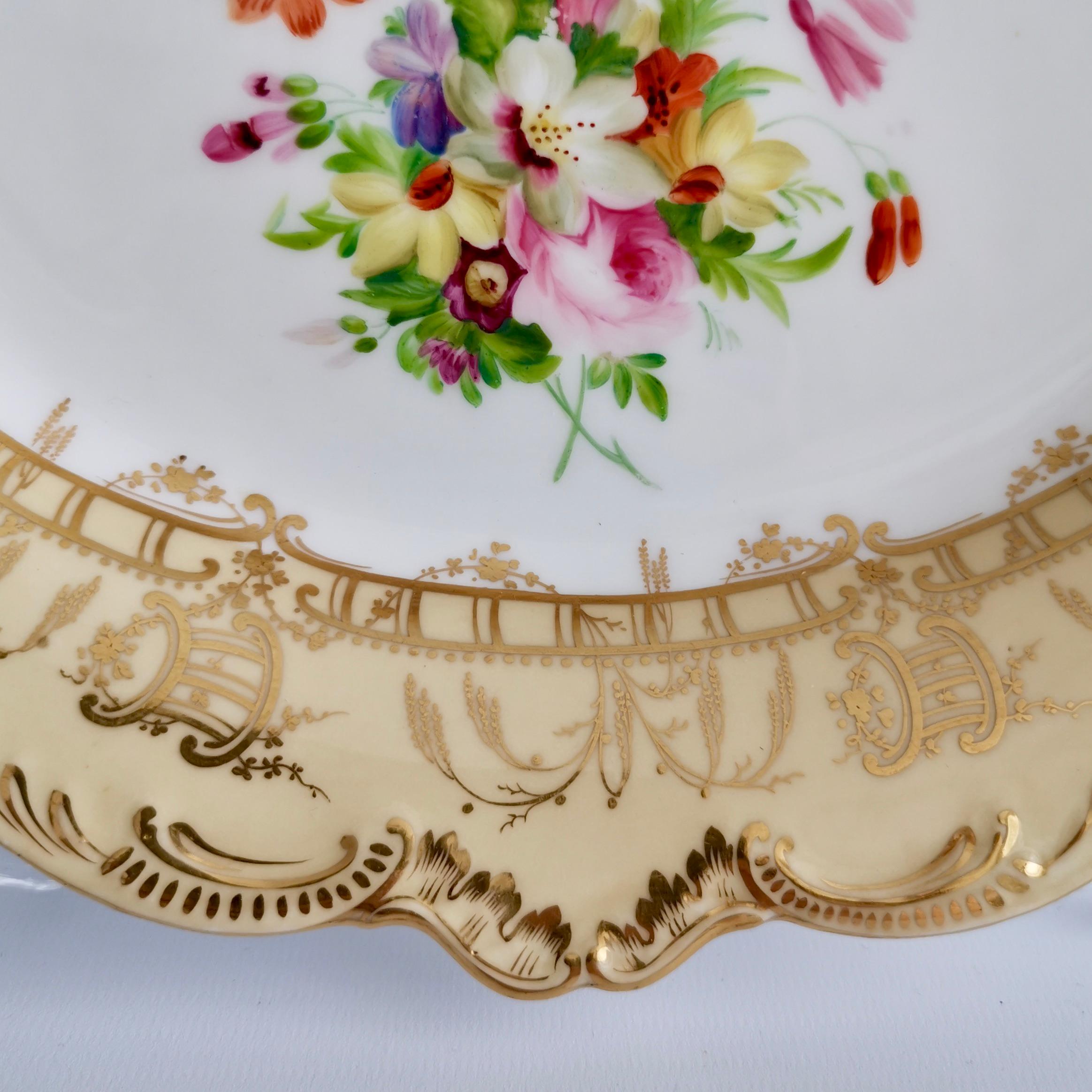 Coalport Set of 2 Oval Dessert Dishes, Beige with Flowers by Thomas Dixon, 1847 2
