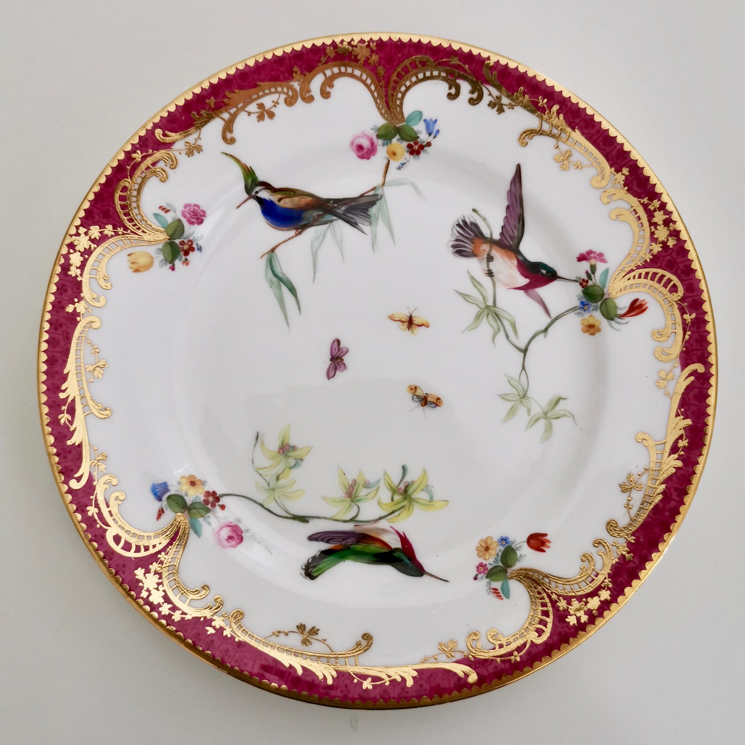 Victorian Coalport Set of 2 Small Plates, Humming Birds by John Randall, circa 1865