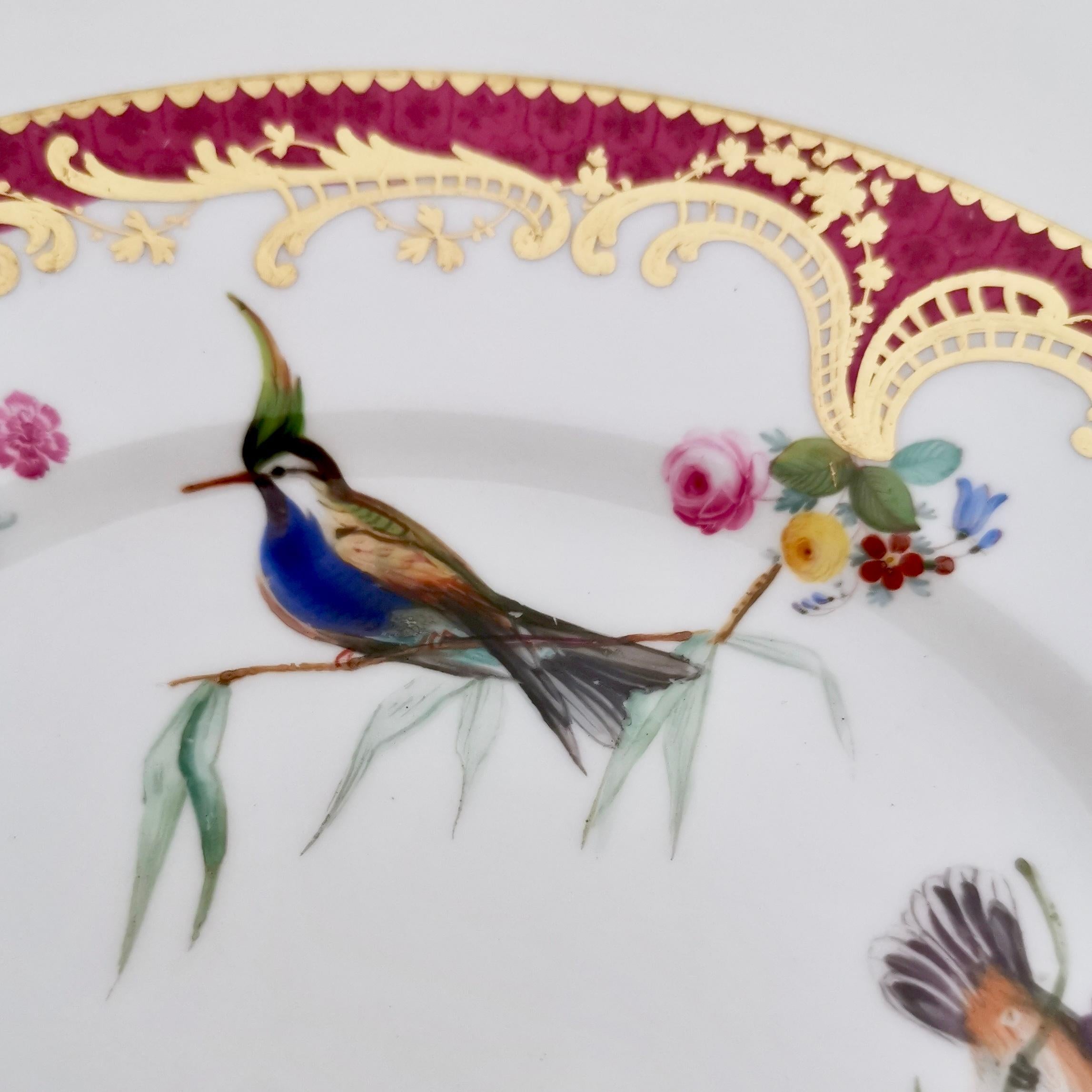 Hand-Painted Coalport Set of 2 Small Plates, Humming Birds by John Randall, circa 1865