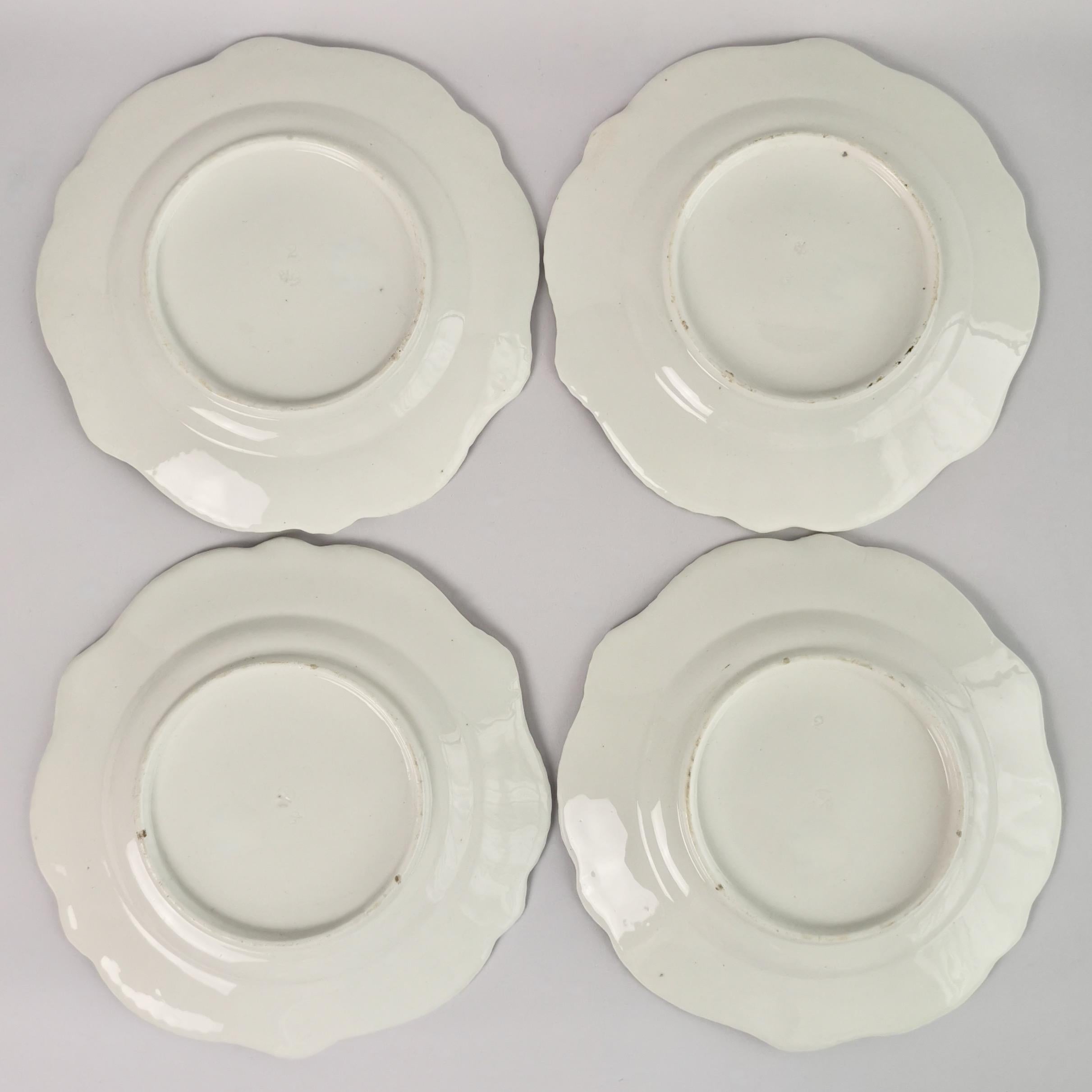 Coalport Set of 4 Plates, Peach with Flowers, Porcelain, Regency 1820-1825 5
