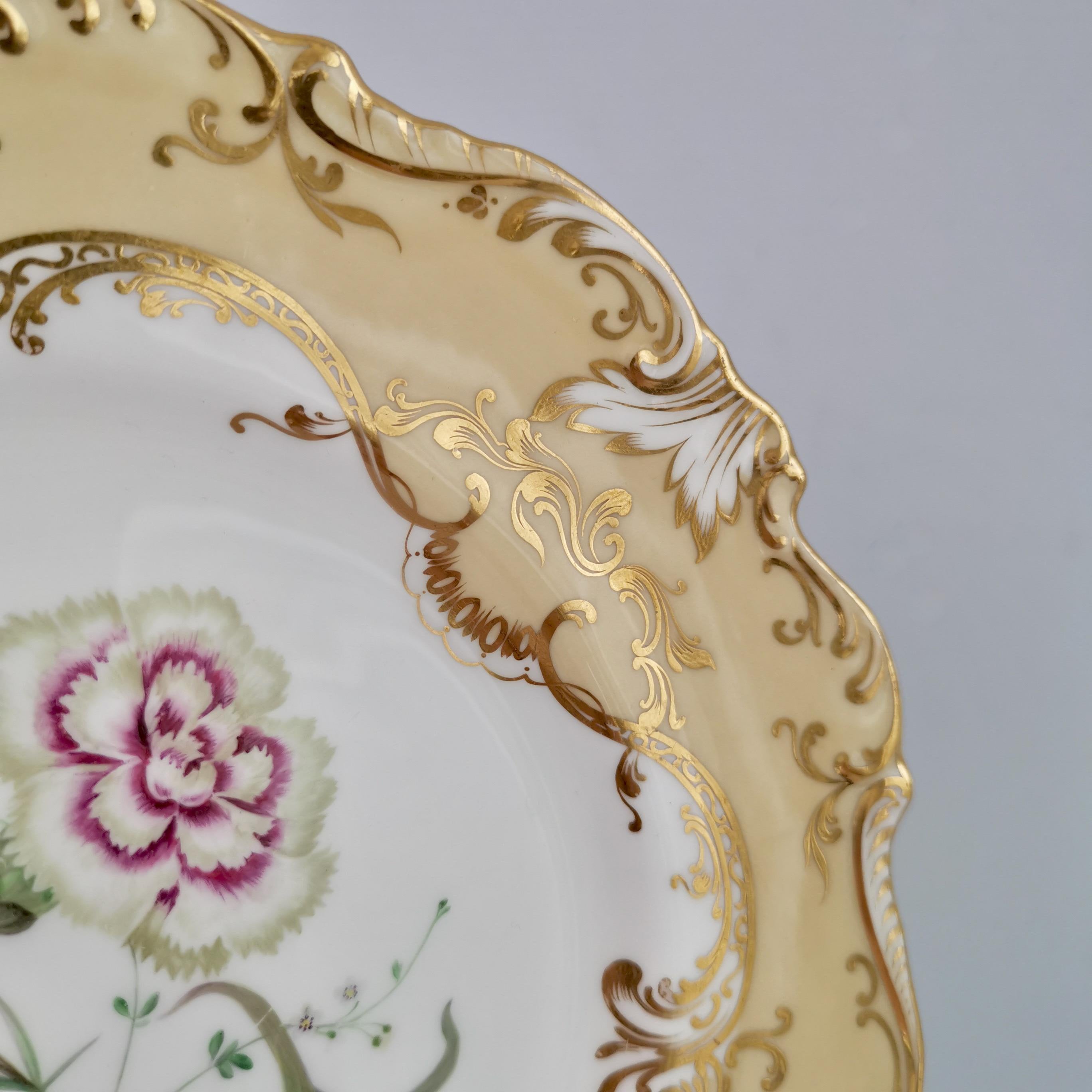 Coalport Set of 4 Porcelain Plates, Beige with Flowers Attr. John Toulouse, 1844 6