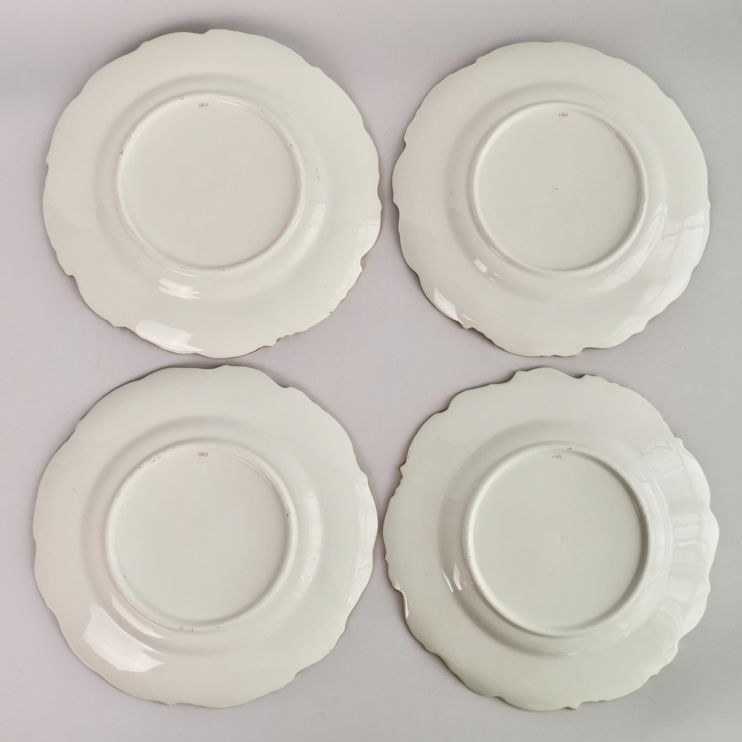 Coalport Set of 4 Porcelain Plates, Beige with Flowers Attr. John Toulouse, 1844 7