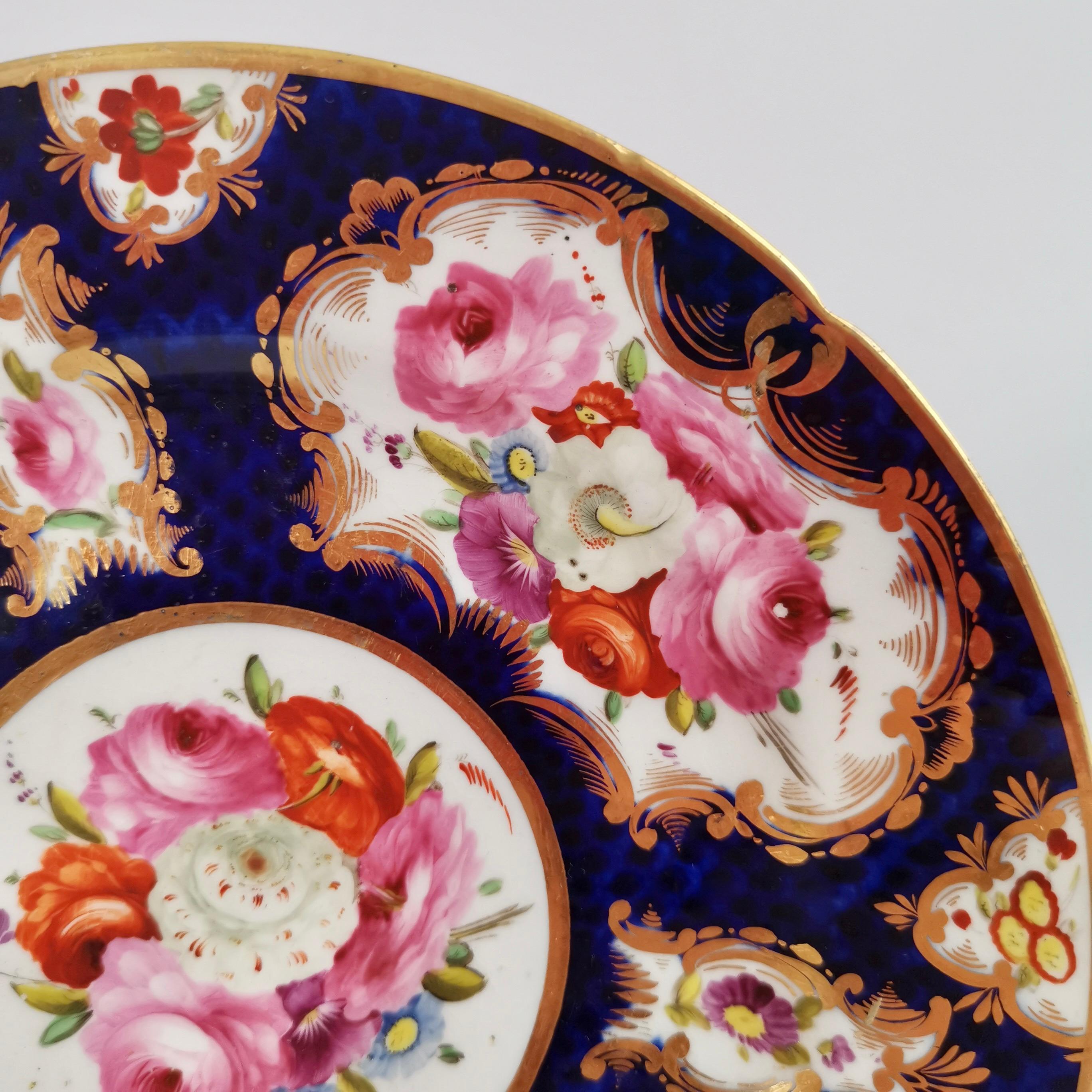 Early 19th Century Coalport Small Porcelain Plate, Cobalt Blue, Gilt and Flowers, Regency 1810-1815