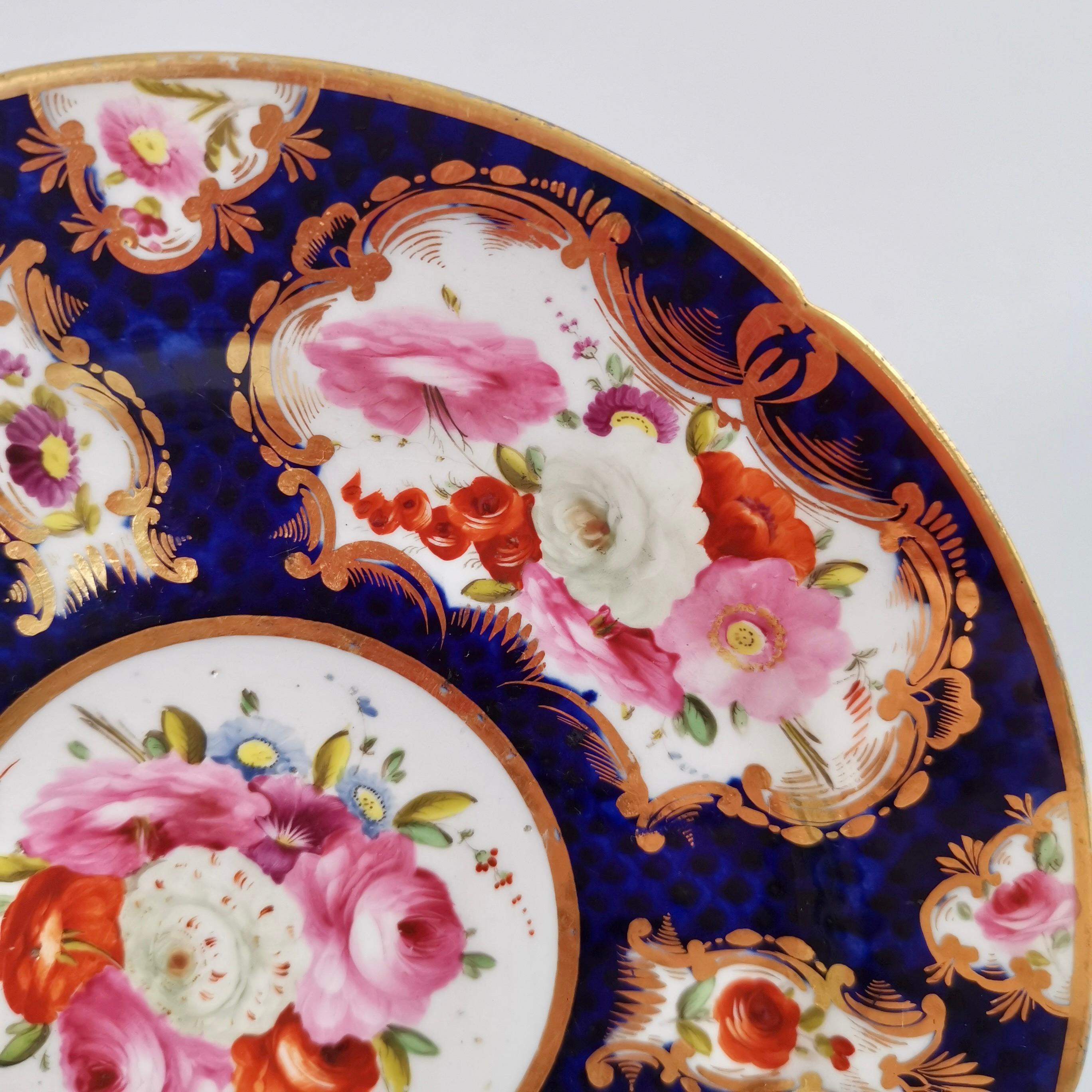 Coalport Small Porcelain Plate, Cobalt Blue, Gilt and Flowers, Regency 1810-1815 2