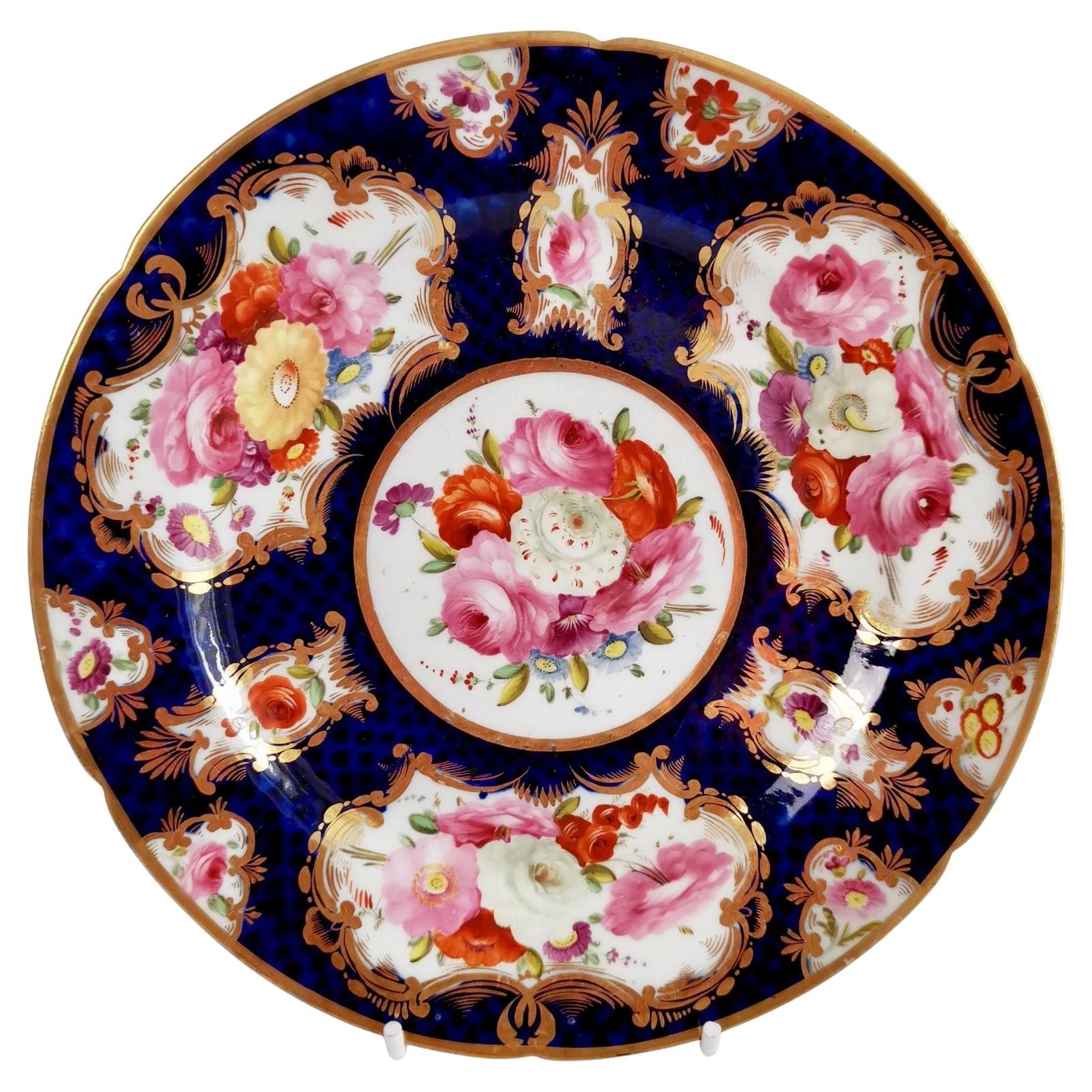 Coalport Small Porcelain Plate, Cobalt Blue, Gilt and Flowers, Regency 1810-1815