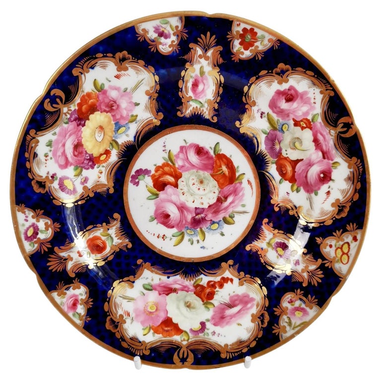 Coalport Small Porcelain Plate, Cobalt Blue, Gilt and Flowers, Regency 1810-1815 For Sale
