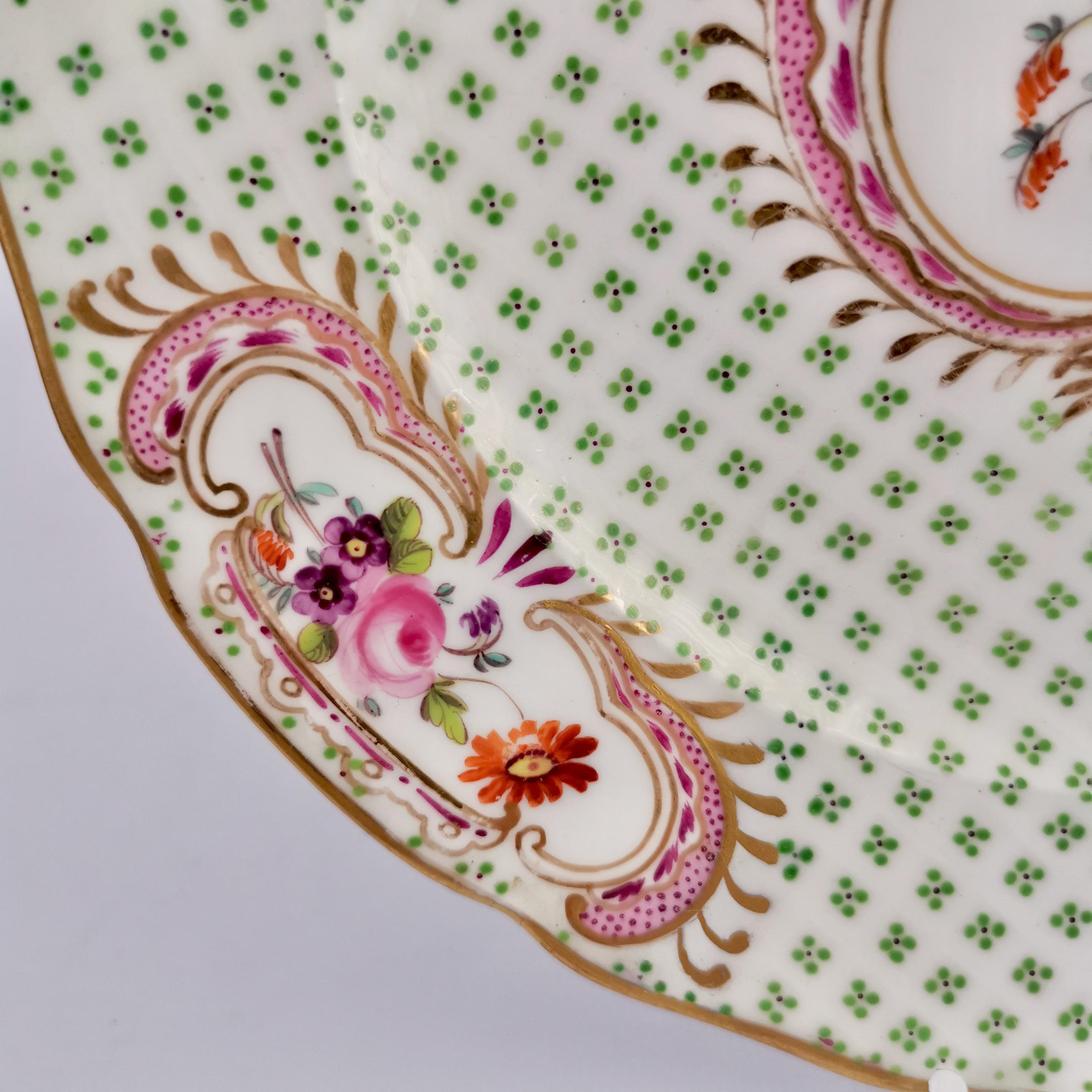 Early 19th Century Coalport Small Porcelain Plate, Green and Gilt, Flowers, Regency, circa 1820