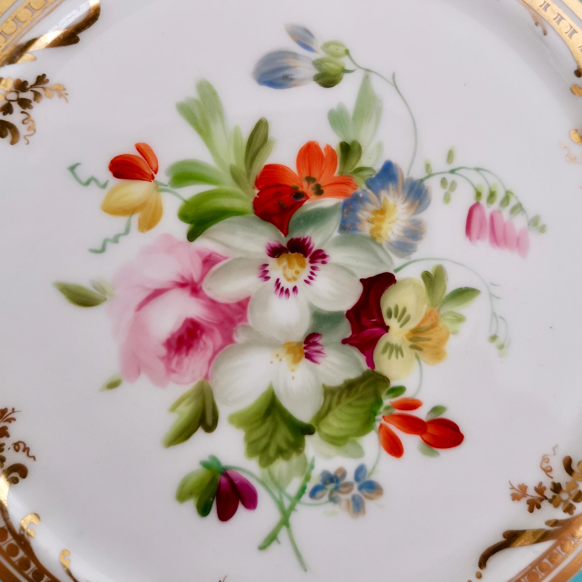 This is a beautiful small plate or tureen stand made by Coalport between 1845 and 1850 and painted by the famous porcelain painter Thomas Dixon. This item would have belonged to a large dessert service and it probably served as a stand for a small