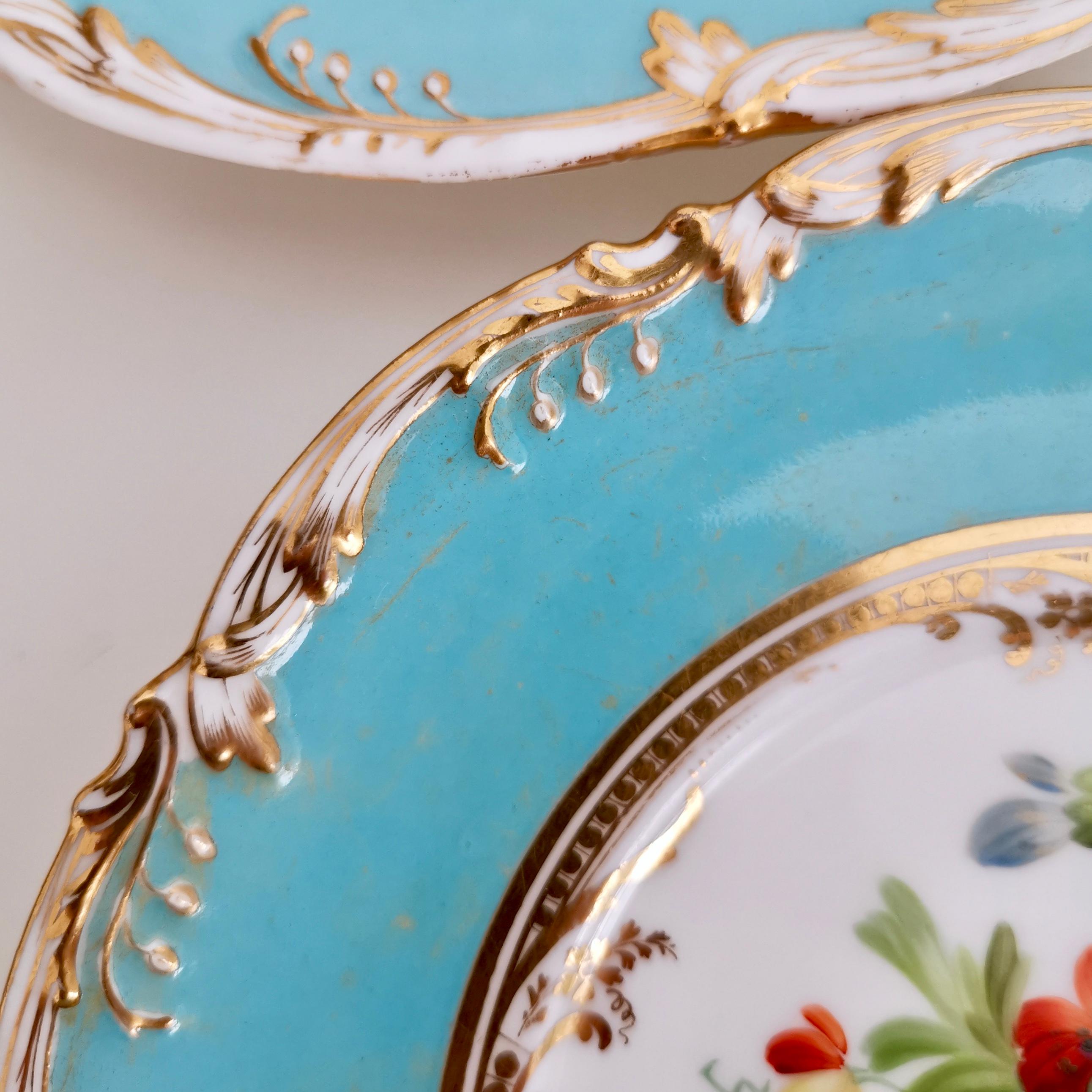 Victorian Coalport Small Porcelain Plate, Sky Blue with Flowers by Thomas Dixon, 1845-1850