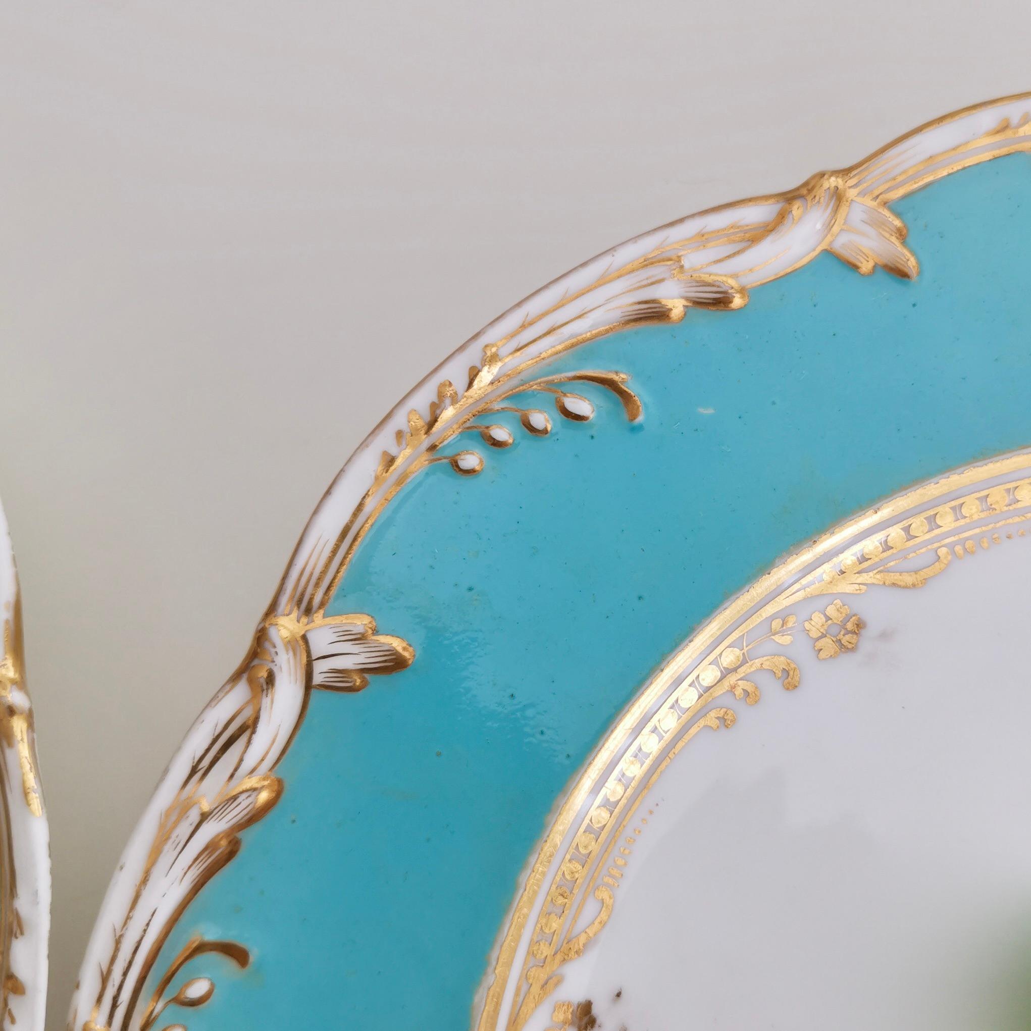 Hand-Painted Coalport Small Porcelain Plate, Sky Blue with Flowers by Thomas Dixon, 1845-1850