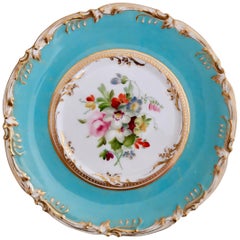 Coalport Small Porcelain Plate, Sky Blue with Flowers by Thomas Dixon, 1845-1850