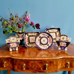 Coalport Square Porcelain Dish, Cobalt Blue, Birds and Flowers, Regency ca 1815