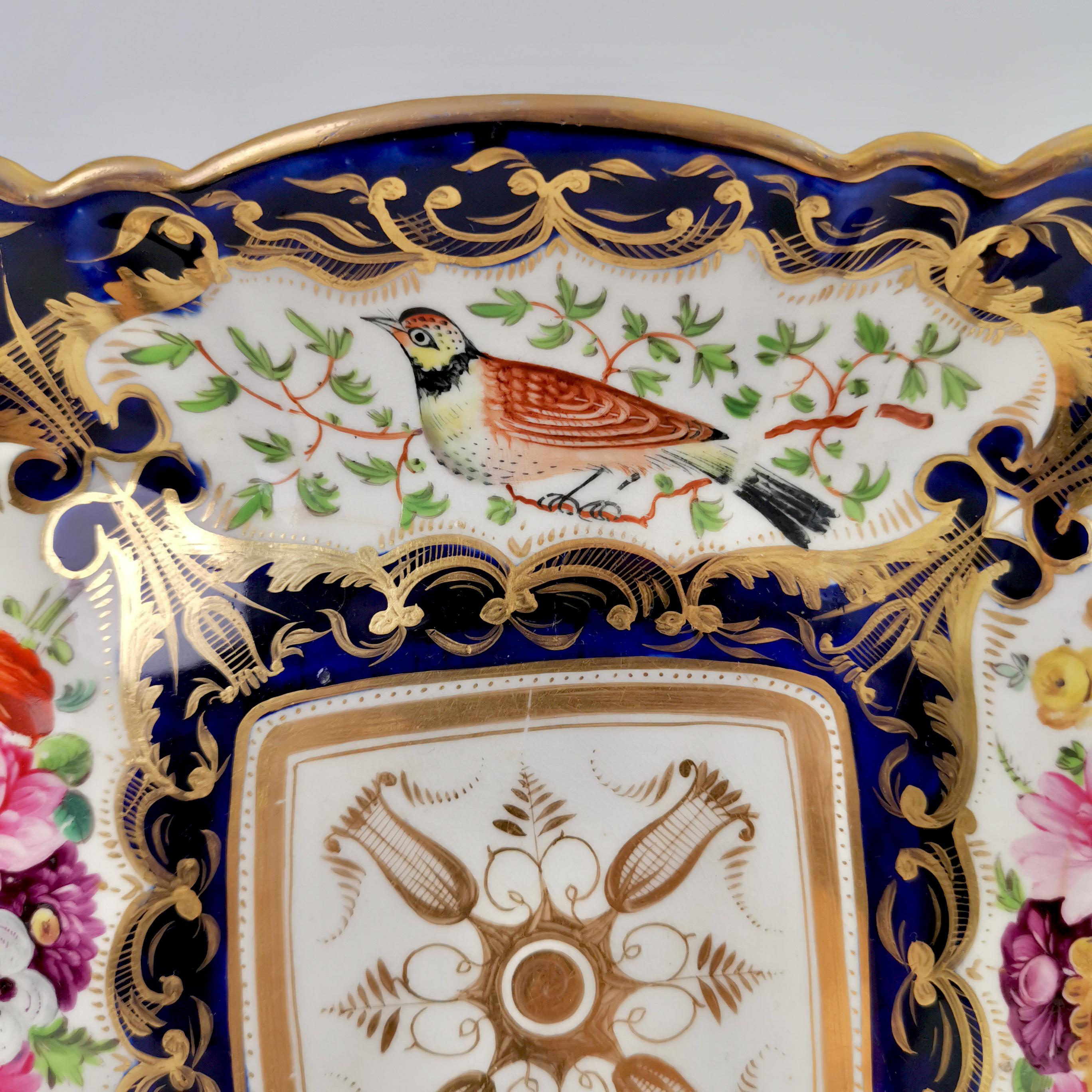 Coalport Square Porcelain Dish, Patt. 759 Birds and Flowers, Regency, circa 1815 In Good Condition In London, GB