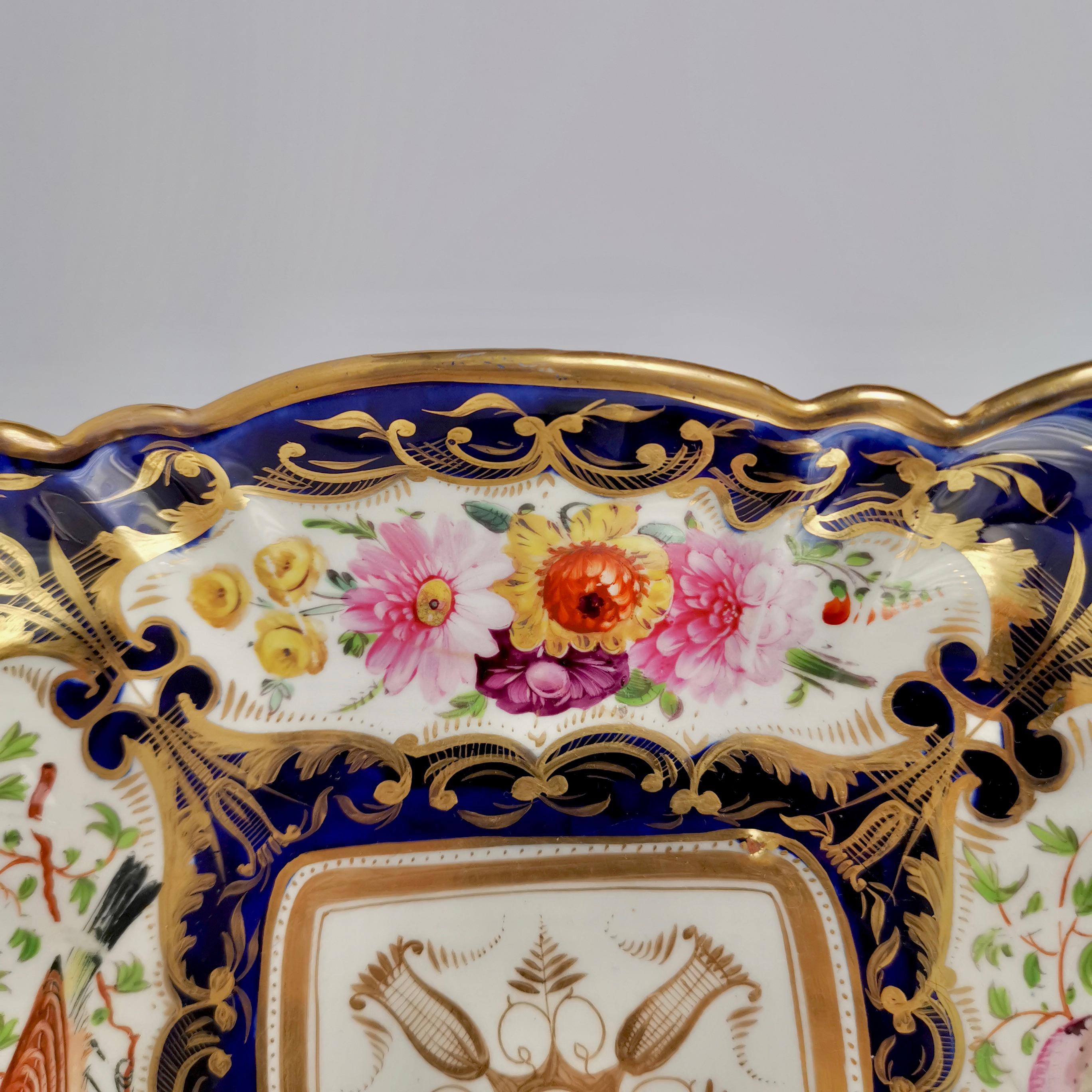Early 19th Century Coalport Square Porcelain Dish, Patt. 759 Birds and Flowers, Regency, circa 1815