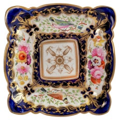 Coalport Square Porcelain Dish, Patt. 759 Birds and Flowers, Regency, circa 1815