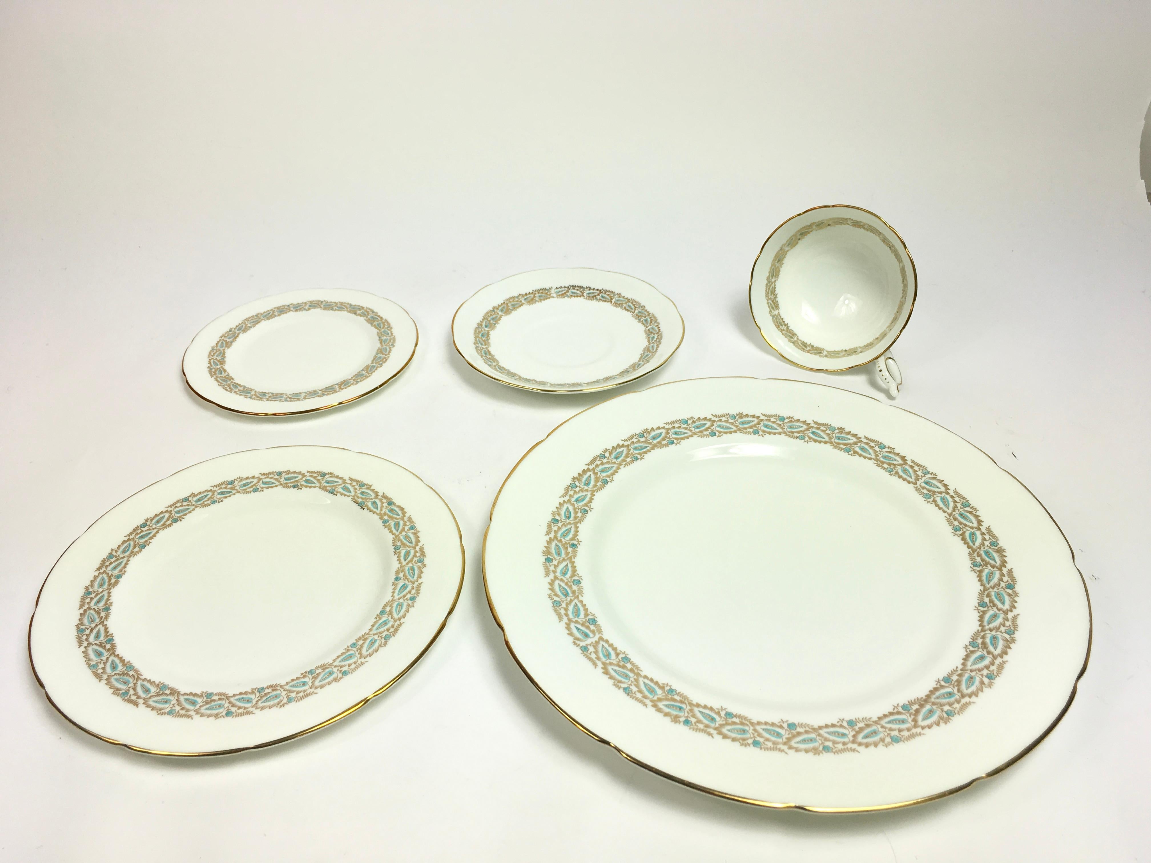 Coalport Starburst Aqua and Gold 5-Piece Place Service for 11 China Service For Sale 8