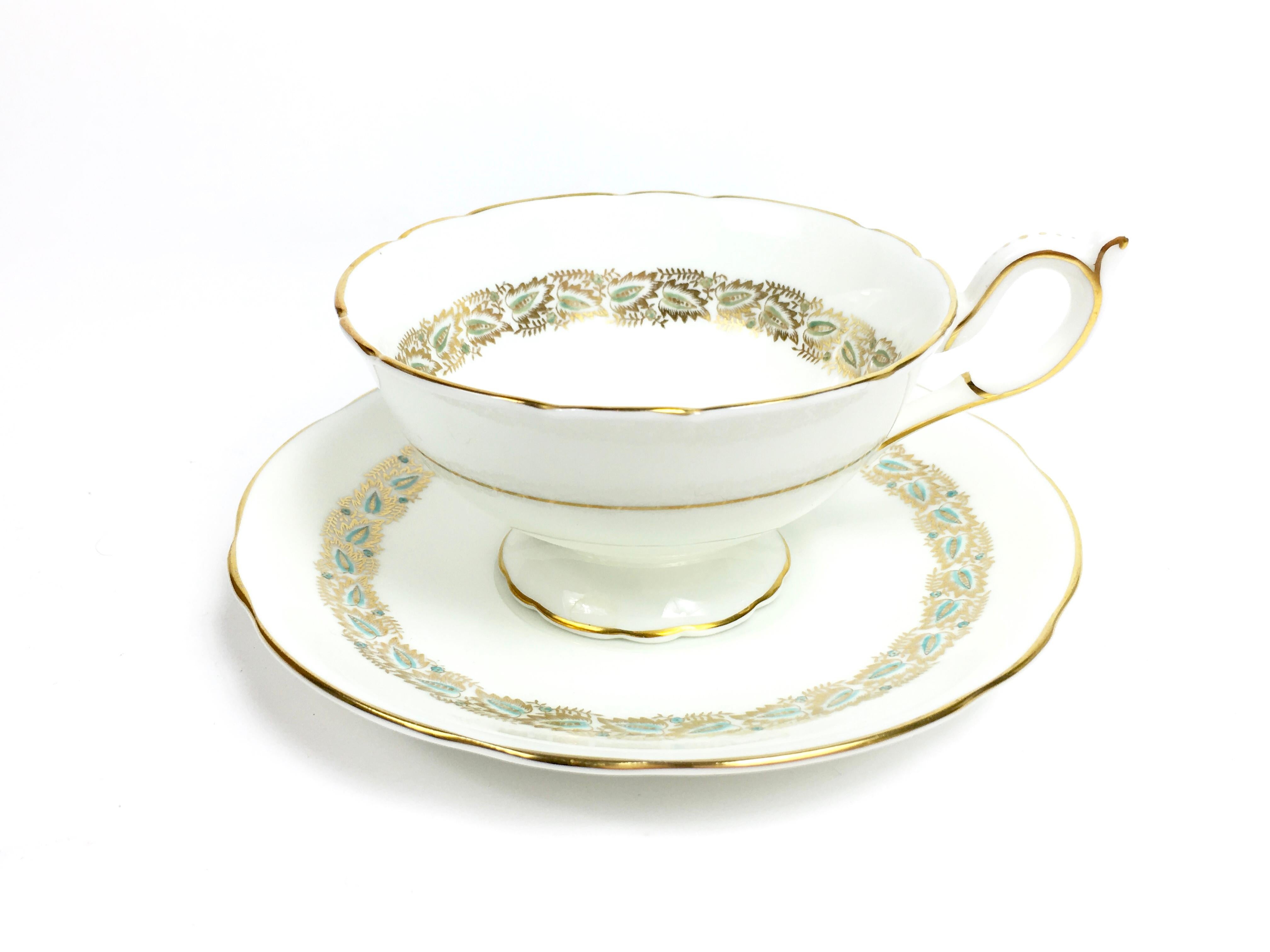Coalport Starburst Aqua and Gold 5-Piece Place Service for 11 China Service For Sale 3