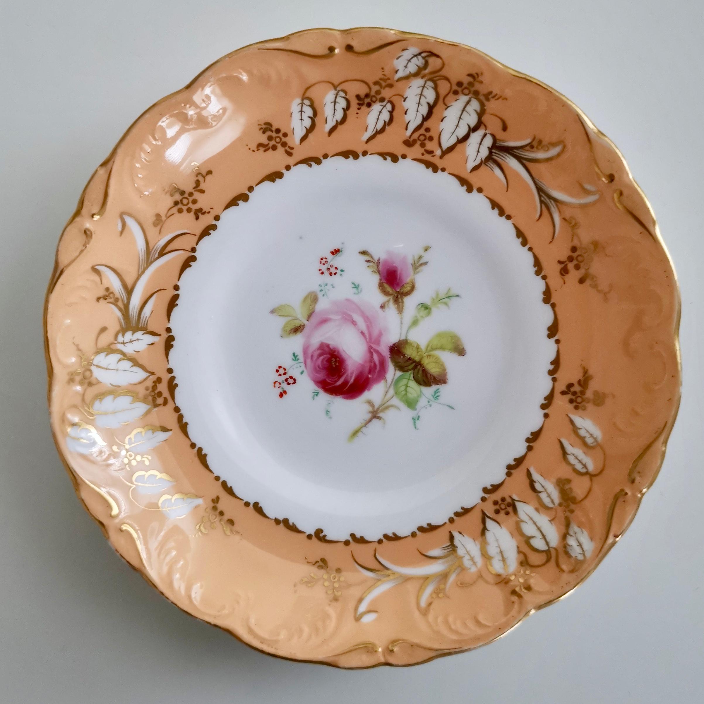 Rococo Revival Coalport Teacup, Adelaide Shape, Peach-Colored with Roses, circa 1839
